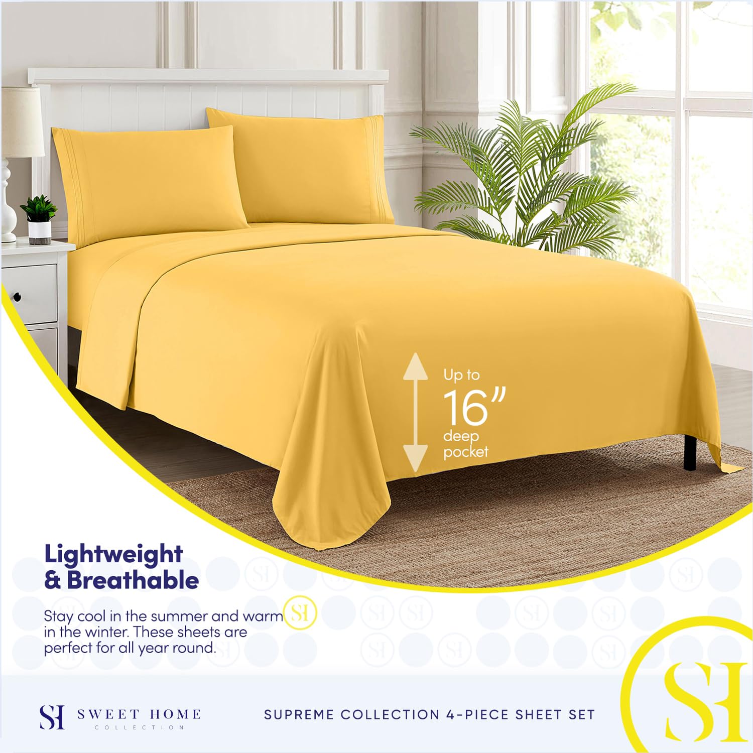 Foto 4 pulgar | Sábanas Sweet Home Collection Supreme Queen, Color Amarillo - Venta Internacional.