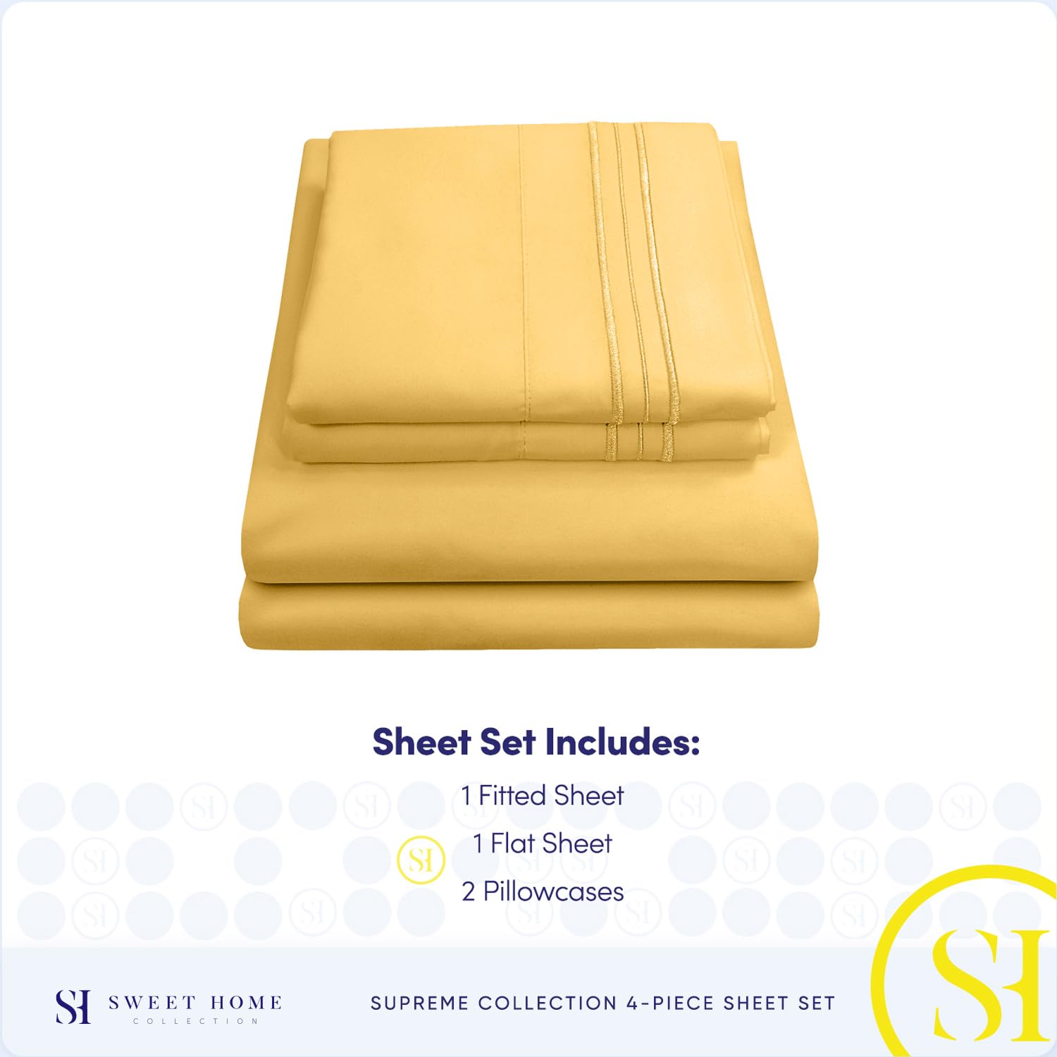 Foto 5 pulgar | Sábanas Sweet Home Collection Supreme Queen, Color Amarillo - Venta Internacional.