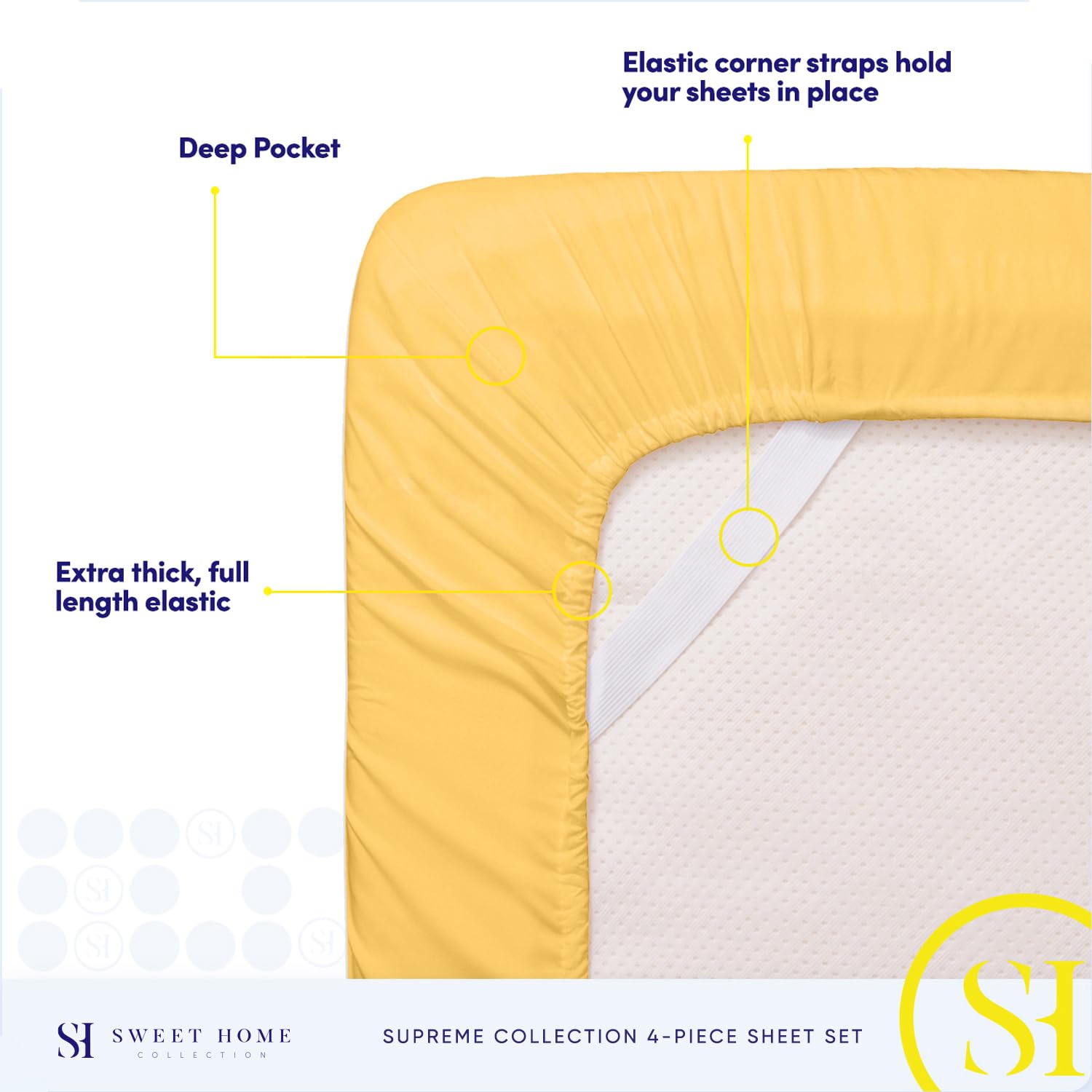 Foto 5 | Sábanas Sweet Home Collection Supreme Queen, Color Amarillo - Venta Internacional.