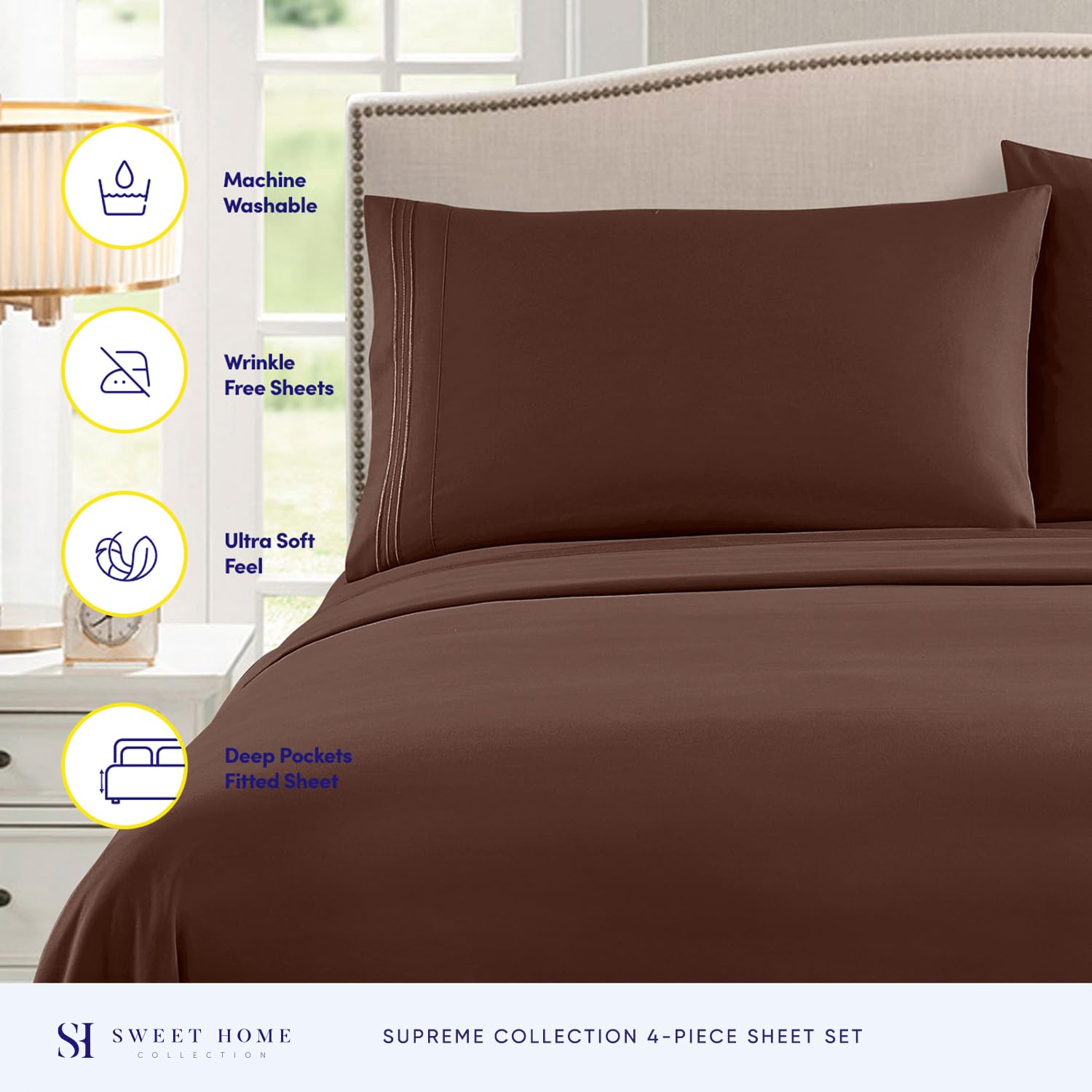 Foto 3 pulgar | Sábanas Sweet Home Collection Rv Short Queen Brown - Venta Internacional.