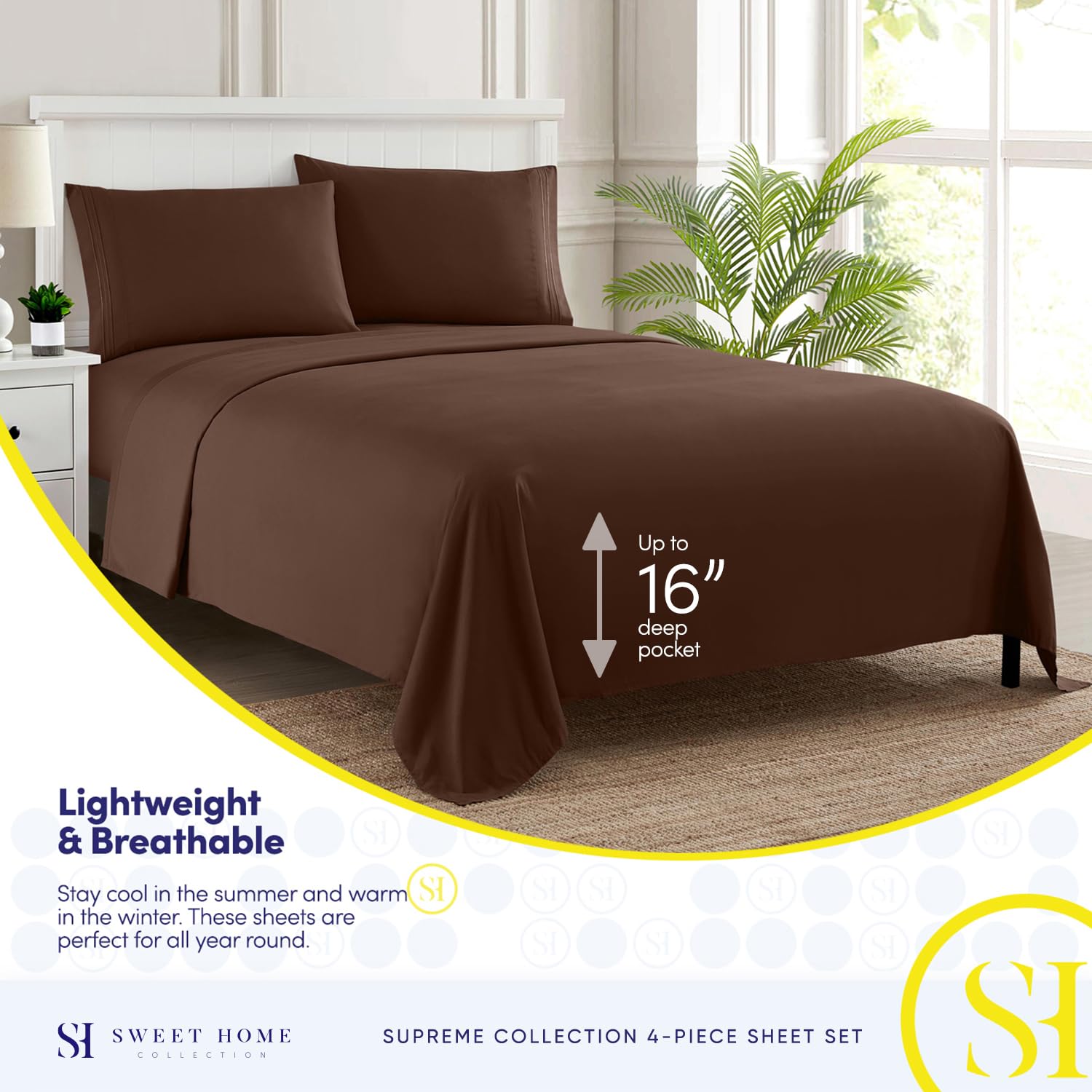 Foto 4 pulgar | Sábanas Sweet Home Collection Rv Short Queen Brown - Venta Internacional.
