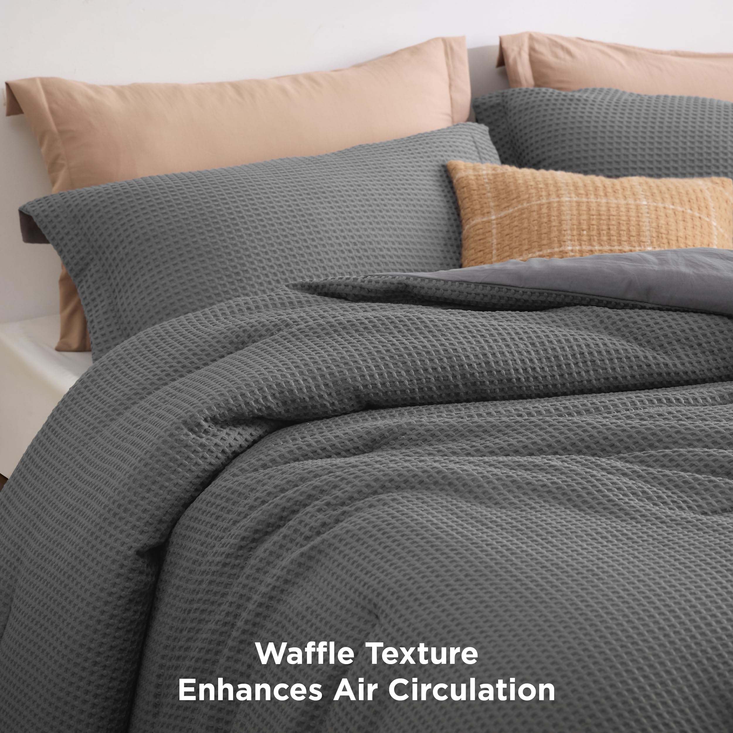 Foto 5 pulgar | Juego de Edredón Bedsure Waffle Weave King Gris Oscuro 3 Piezas - Venta Internacional