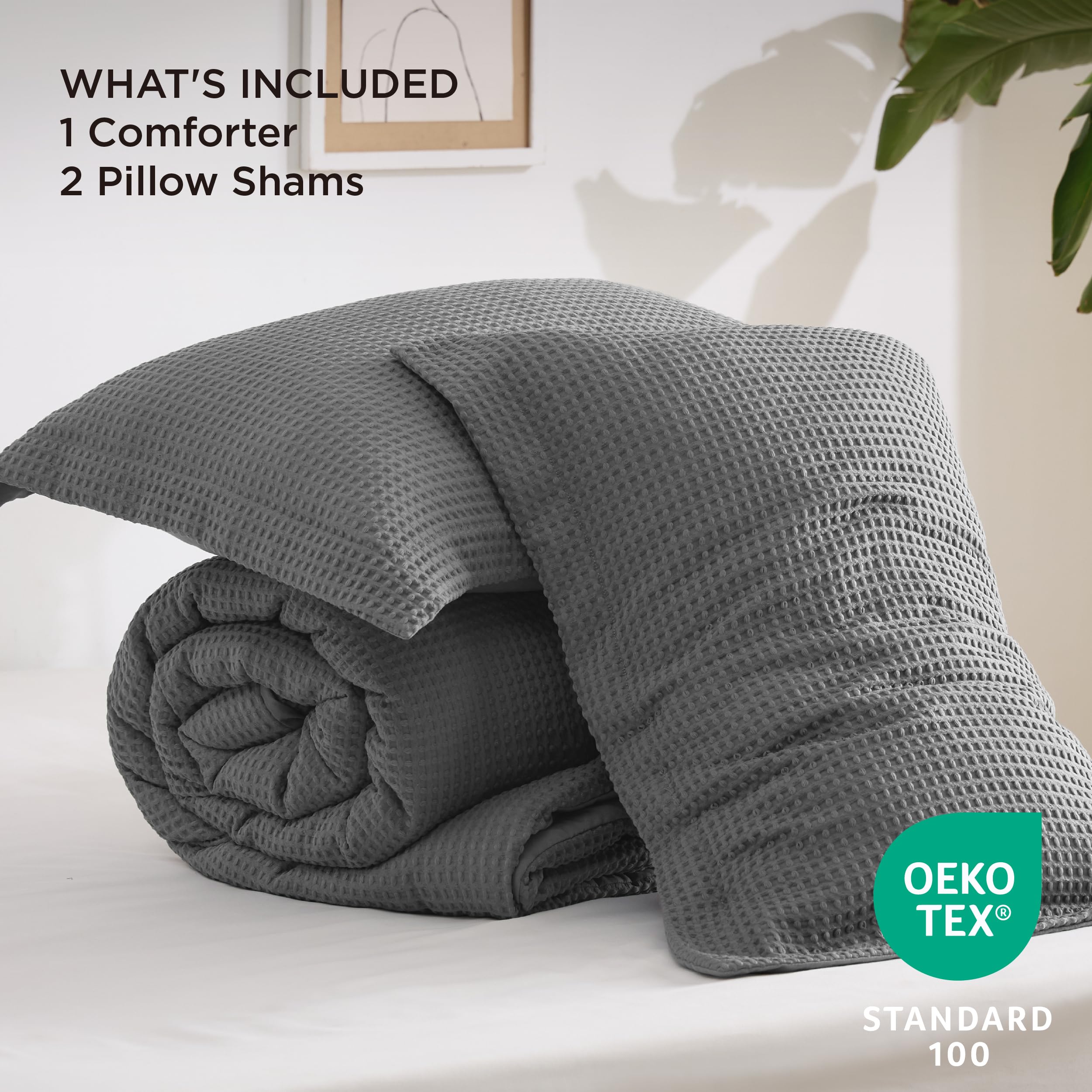 Foto 7 pulgar | Juego de Edredón Bedsure Waffle Weave King Gris Oscuro 3 Piezas - Venta Internacional