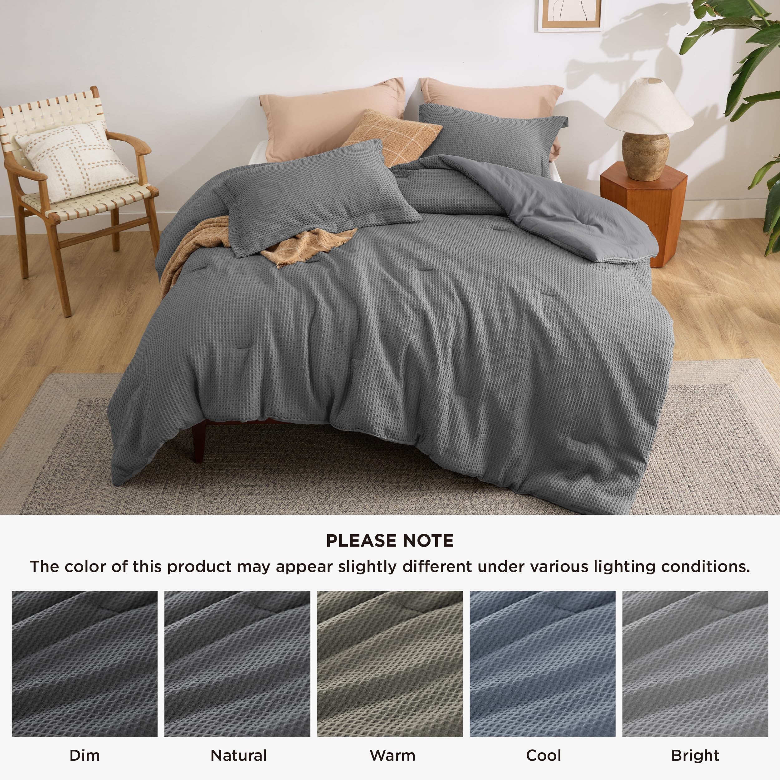 Foto 7 | Juego de Edredón Bedsure Waffle Weave King Gris Oscuro 3 Piezas - Venta Internacional