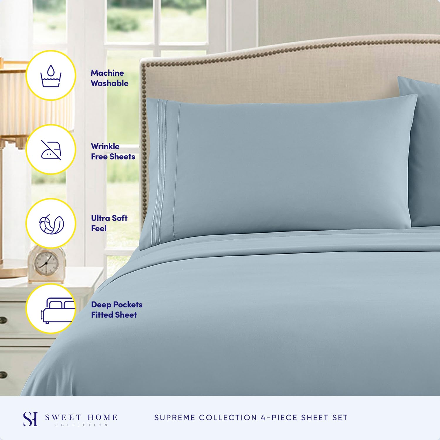 Foto 2 | Juego De Sábanas Sweet Home Collection 1800 Supreme Twin Misty Blue - Venta Internacional.
