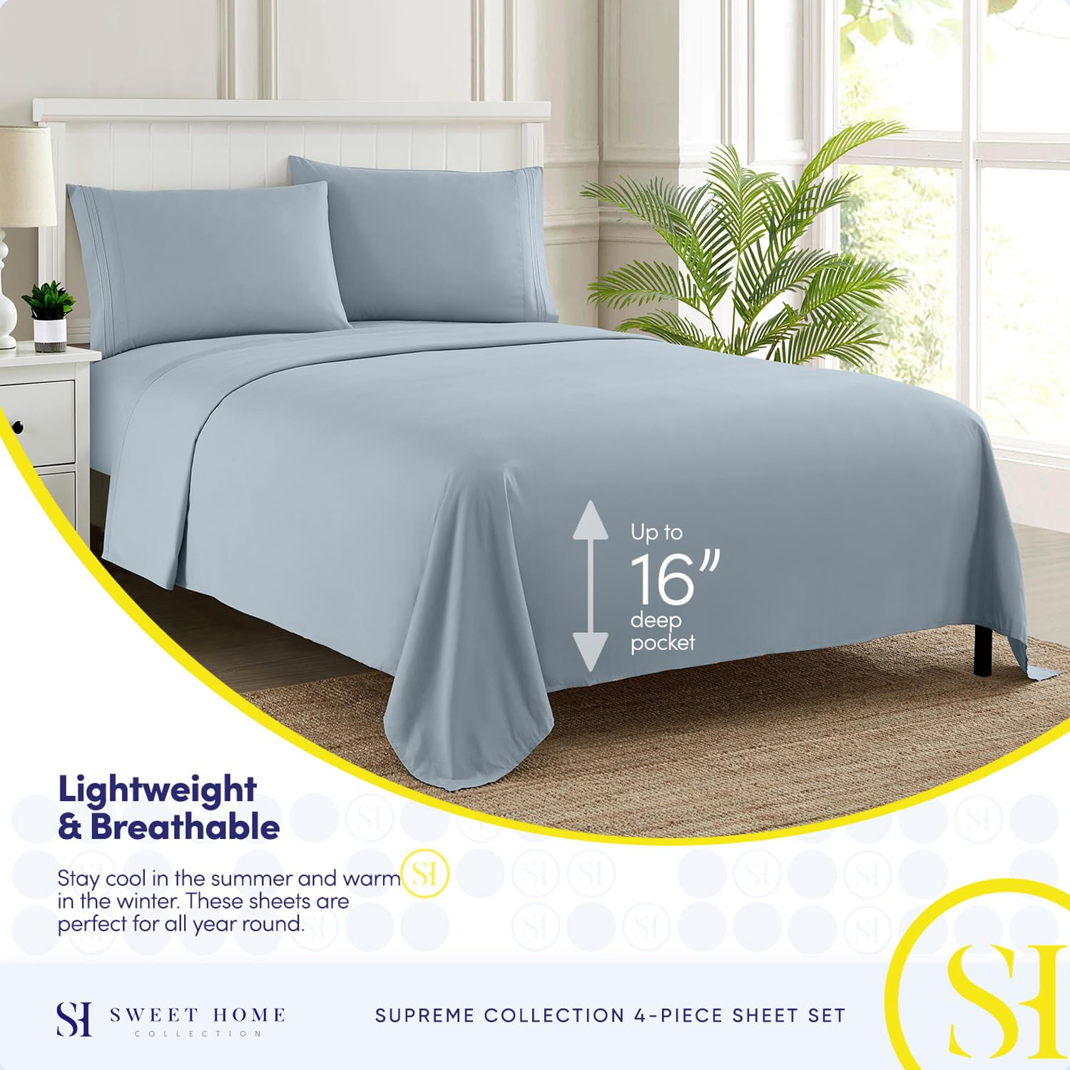 Foto 4 pulgar | Juego De Sábanas Sweet Home Collection 1800 Supreme Twin Misty Blue - Venta Internacional.