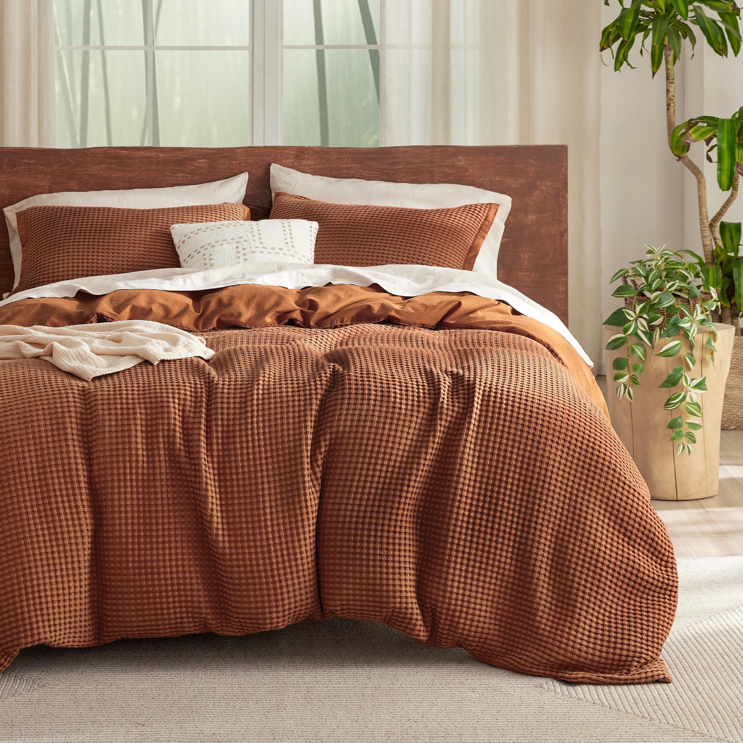 Foto 2 pulgar | Juego de Fundas De Edredón Bedsure Cooling Waffle Queen Burnt Orange - Venta Internacional