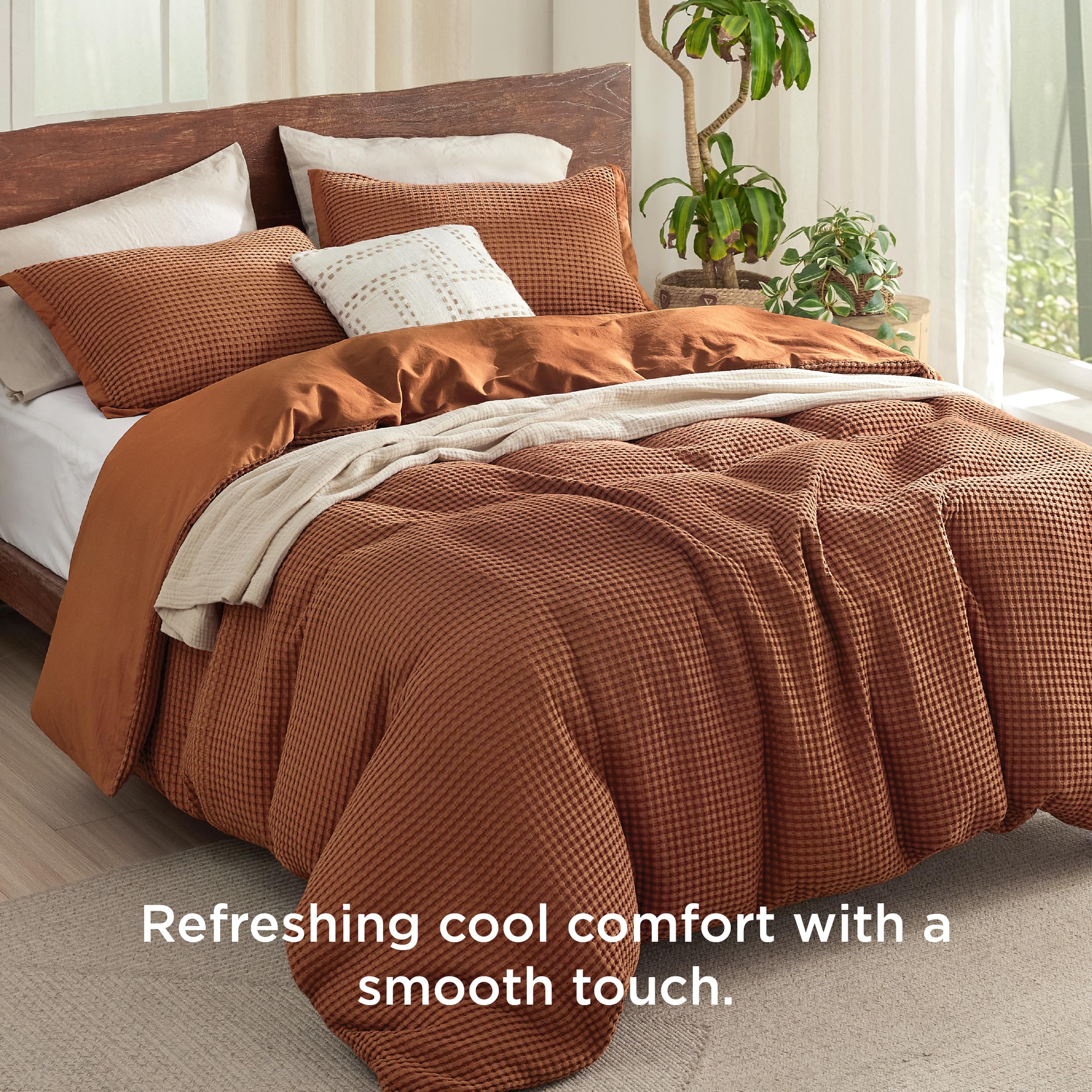Foto 3 pulgar | Juego de Fundas De Edredón Bedsure Cooling Waffle Queen Burnt Orange - Venta Internacional