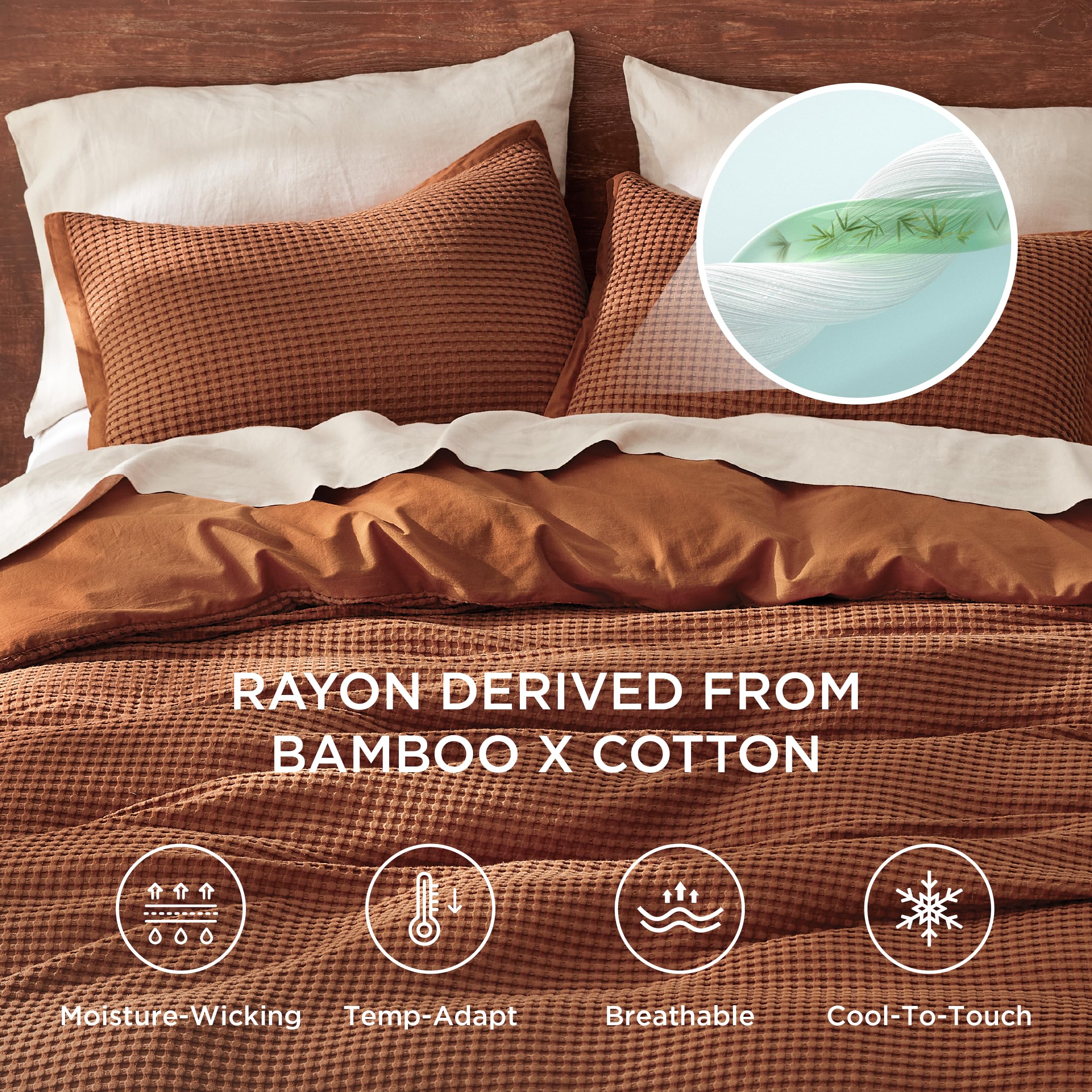 Foto 4 pulgar | Juego de Fundas De Edredón Bedsure Cooling Waffle Queen Burnt Orange - Venta Internacional