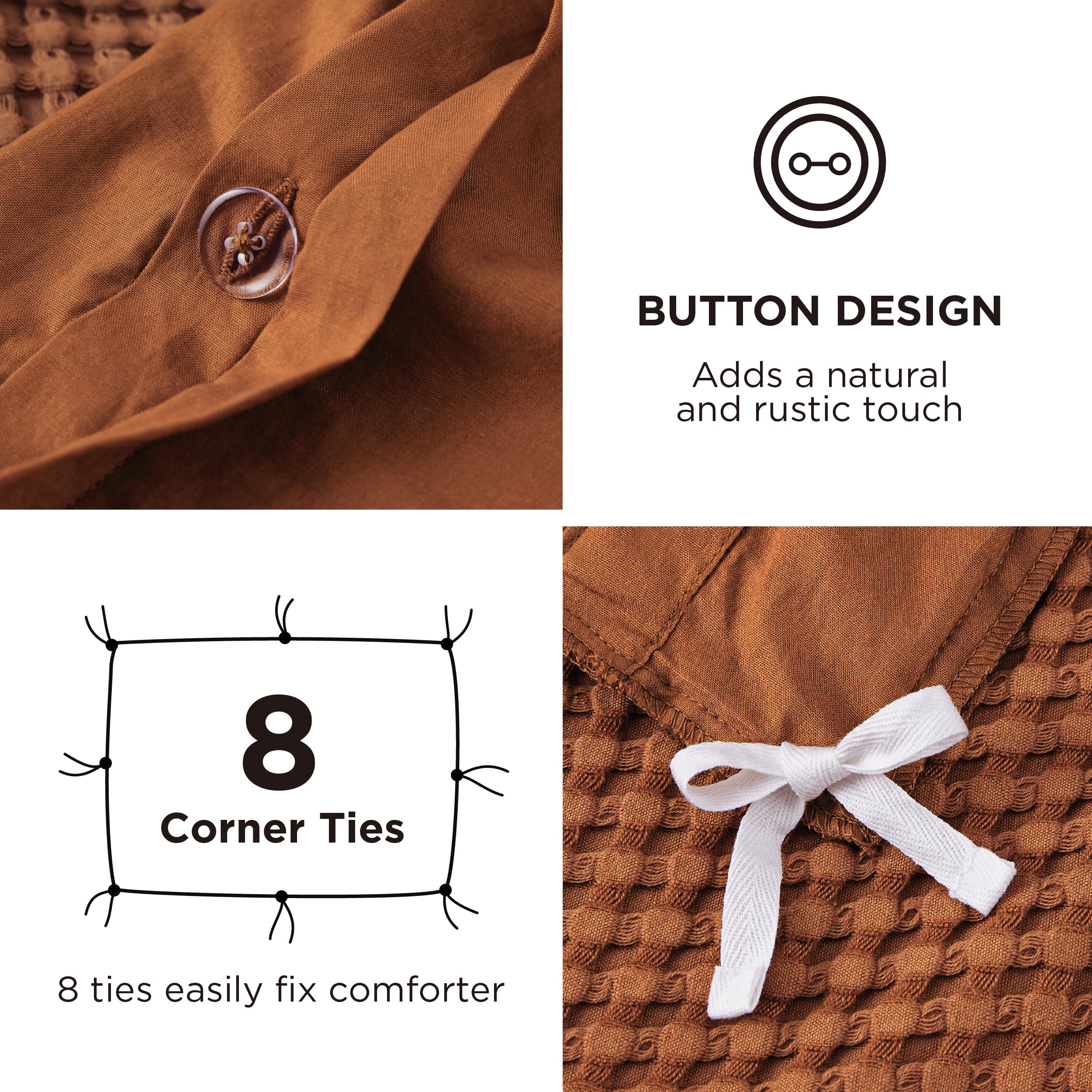 Foto 7 | Juego de Fundas De Edredón Bedsure Cooling Waffle Queen Burnt Orange - Venta Internacional