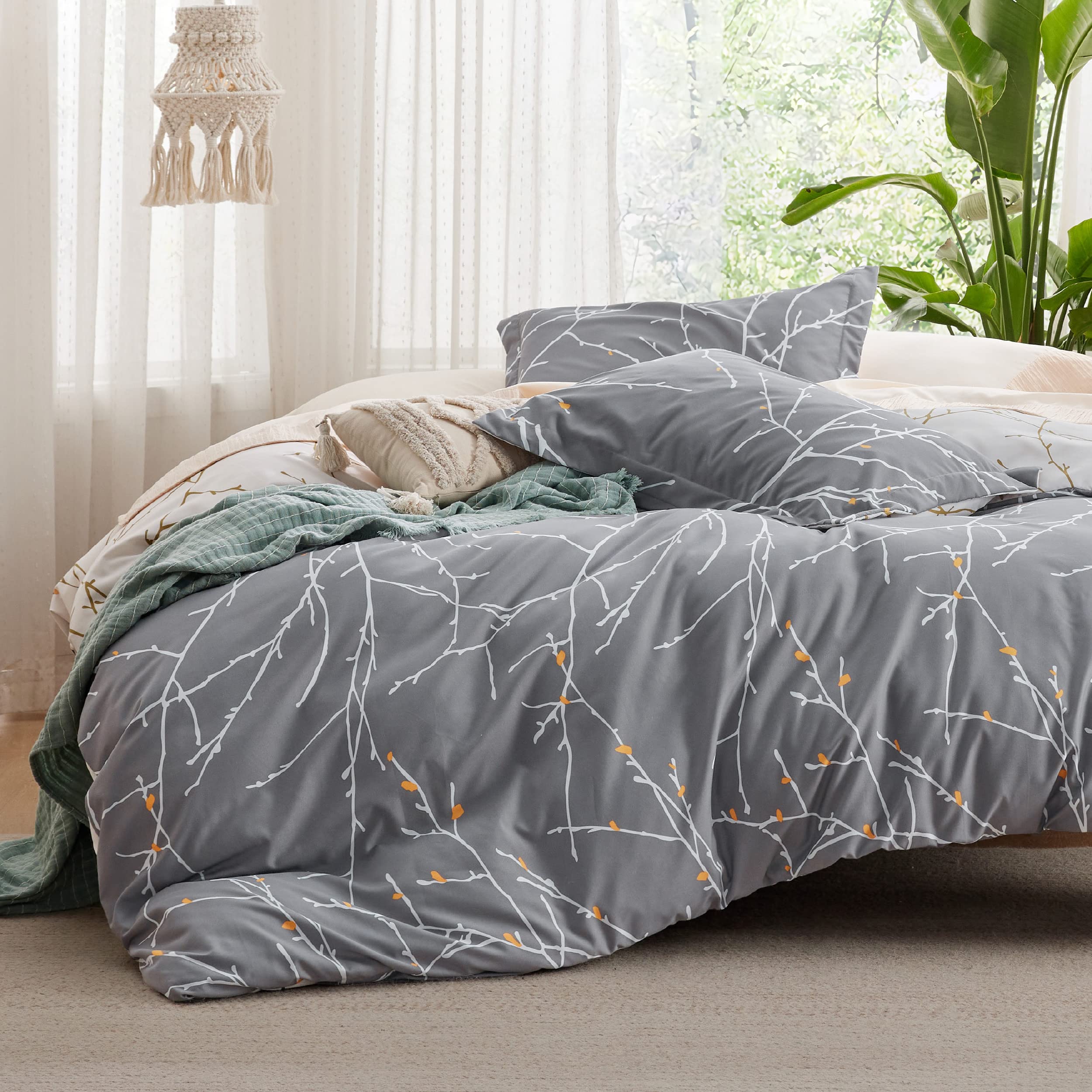 Foto 2 pulgar | Funda De Edredón Tamaño King Reversible Rama de Árbol Gris - Venta Internacional