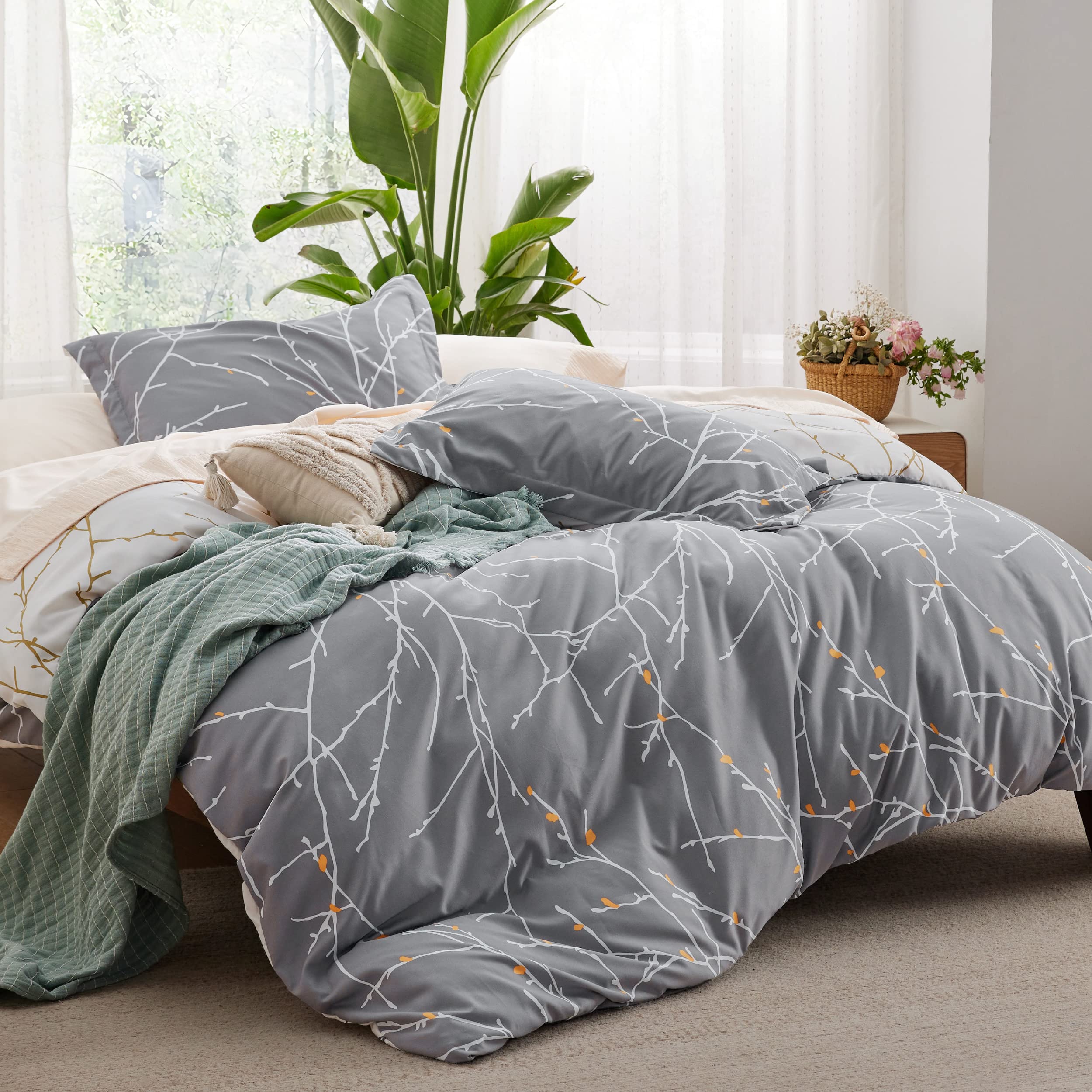 Foto 2 | Funda De Edredón Tamaño King Reversible Rama de Árbol Gris - Venta Internacional