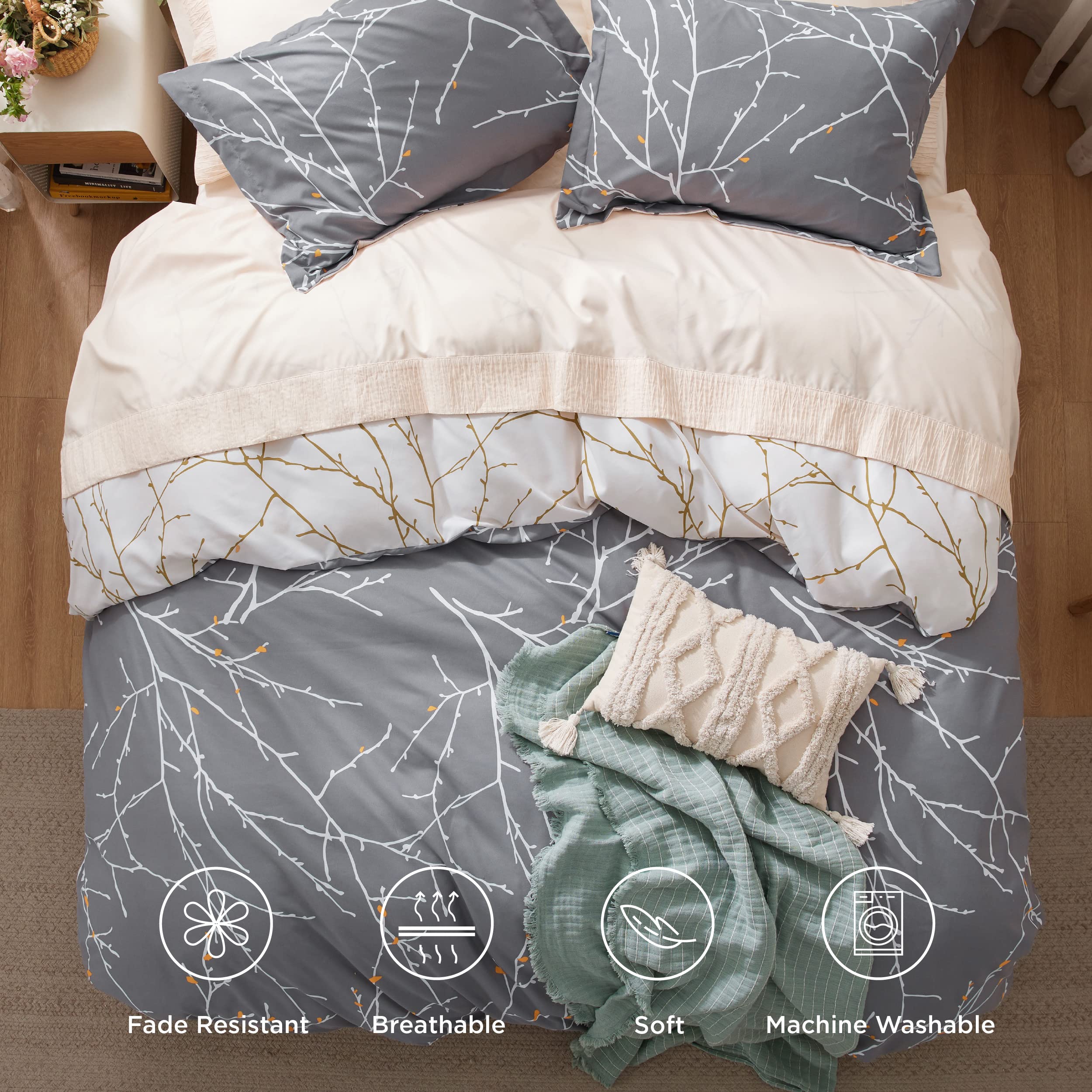 Foto 4 pulgar | Funda De Edredón Tamaño King Reversible Rama de Árbol Gris - Venta Internacional