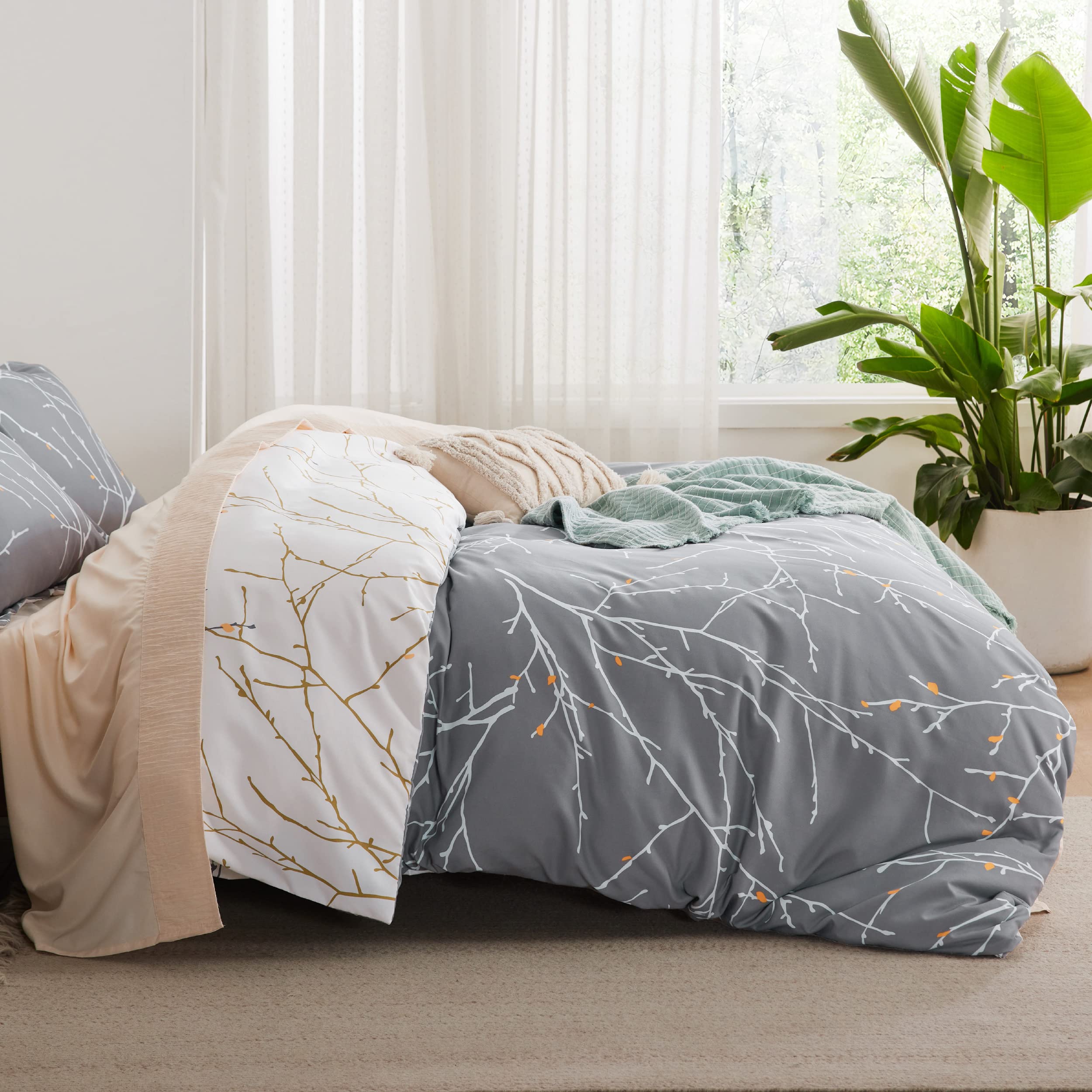 Foto 8 pulgar | Funda De Edredón Tamaño King Reversible Rama de Árbol Gris - Venta Internacional