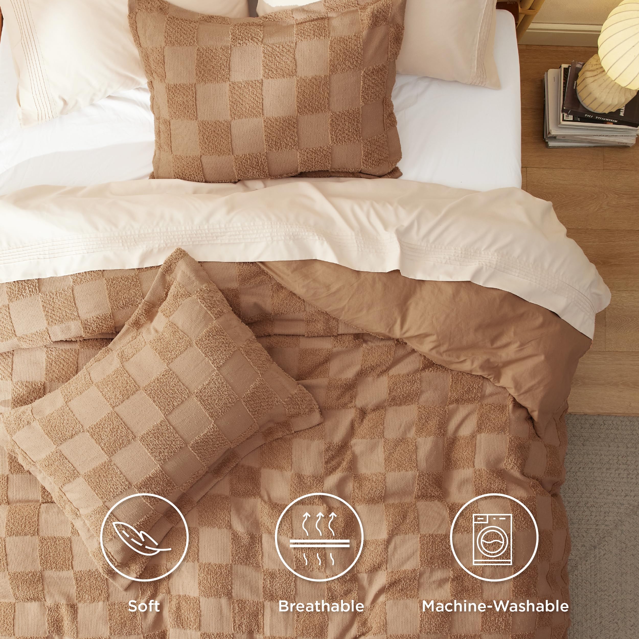 Foto 4 | Juego de Fundas De Edredón Bedsure Boho Jacquard A Cuadros Color Caqui King - Venta Internacional