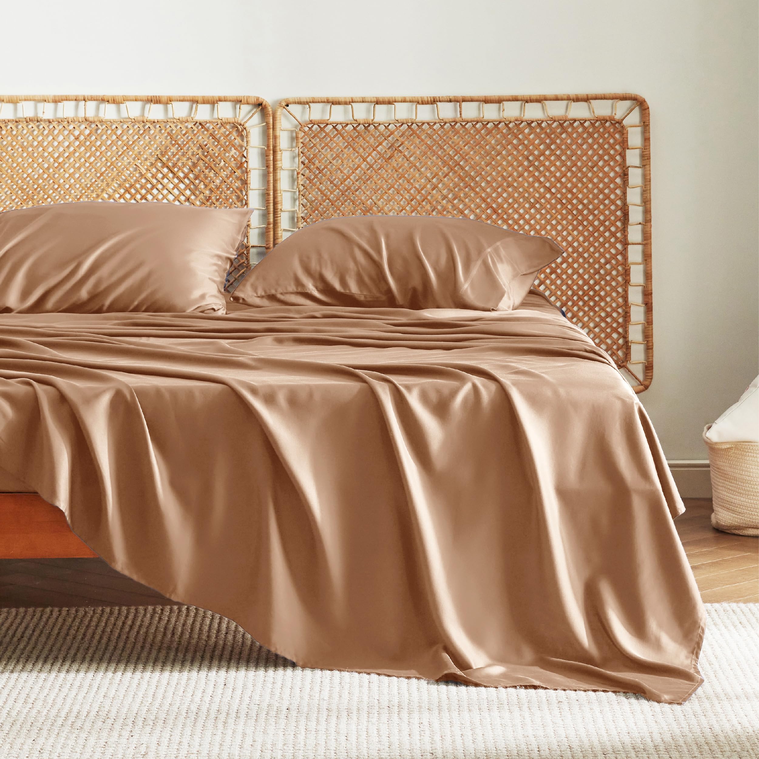 Juego De Sábanas Bedsure Queen Size Cooling Rayon Bamboo Taupe - Venta Internacional.