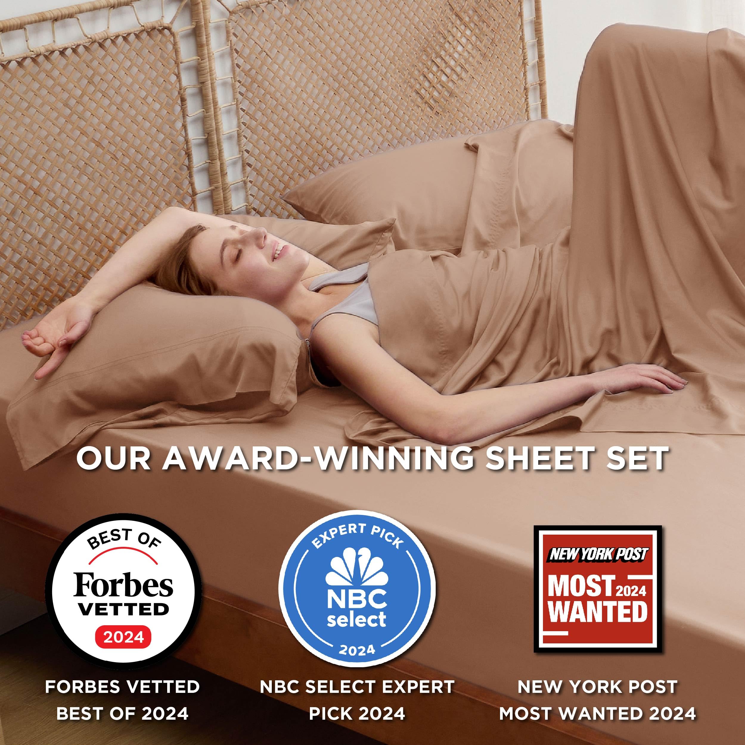 Foto 2 | Juego De Sábanas Bedsure Queen Size Cooling Rayon Bamboo Taupe - Venta Internacional.