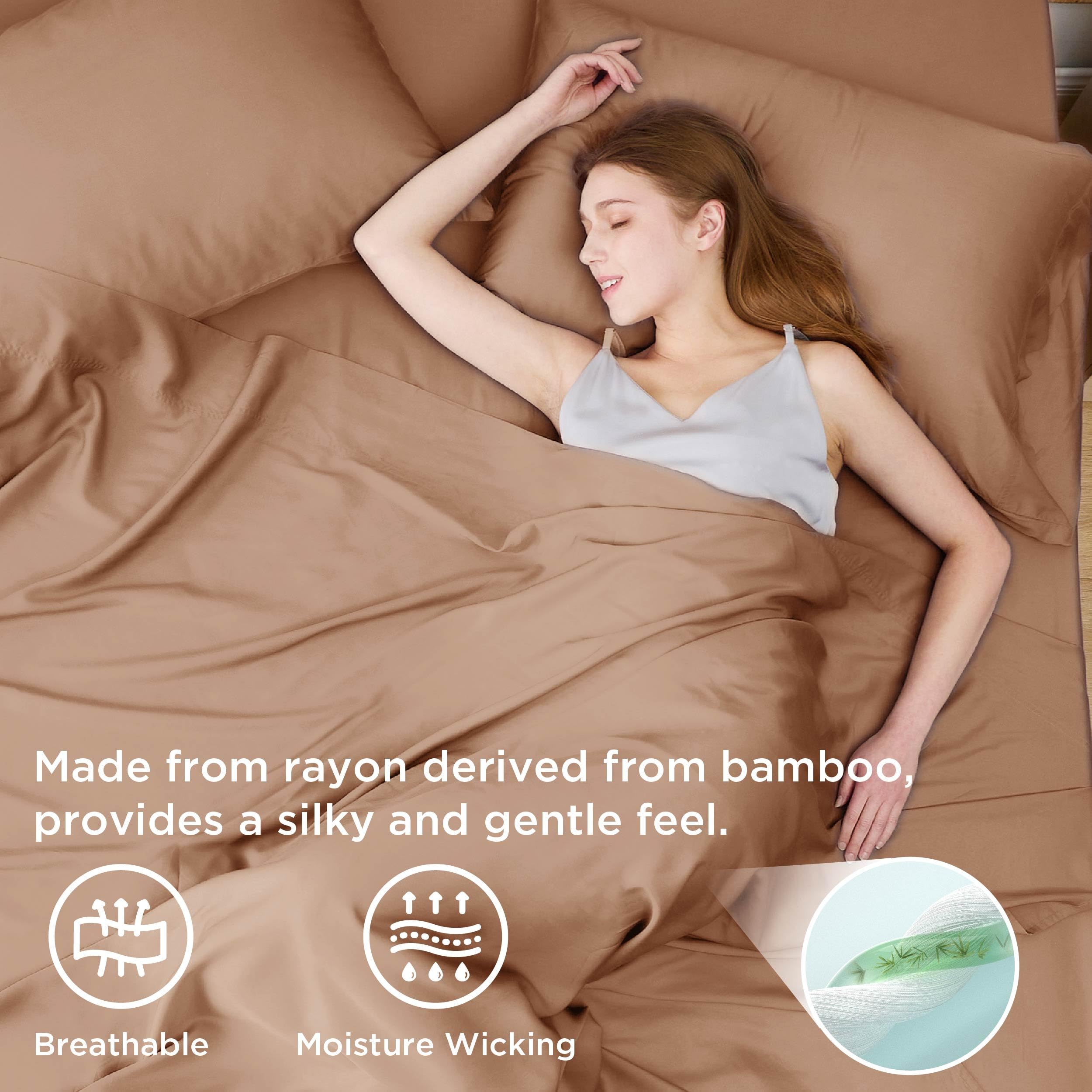Foto 3 | Juego De Sábanas Bedsure Queen Size Cooling Rayon Bamboo Taupe - Venta Internacional.