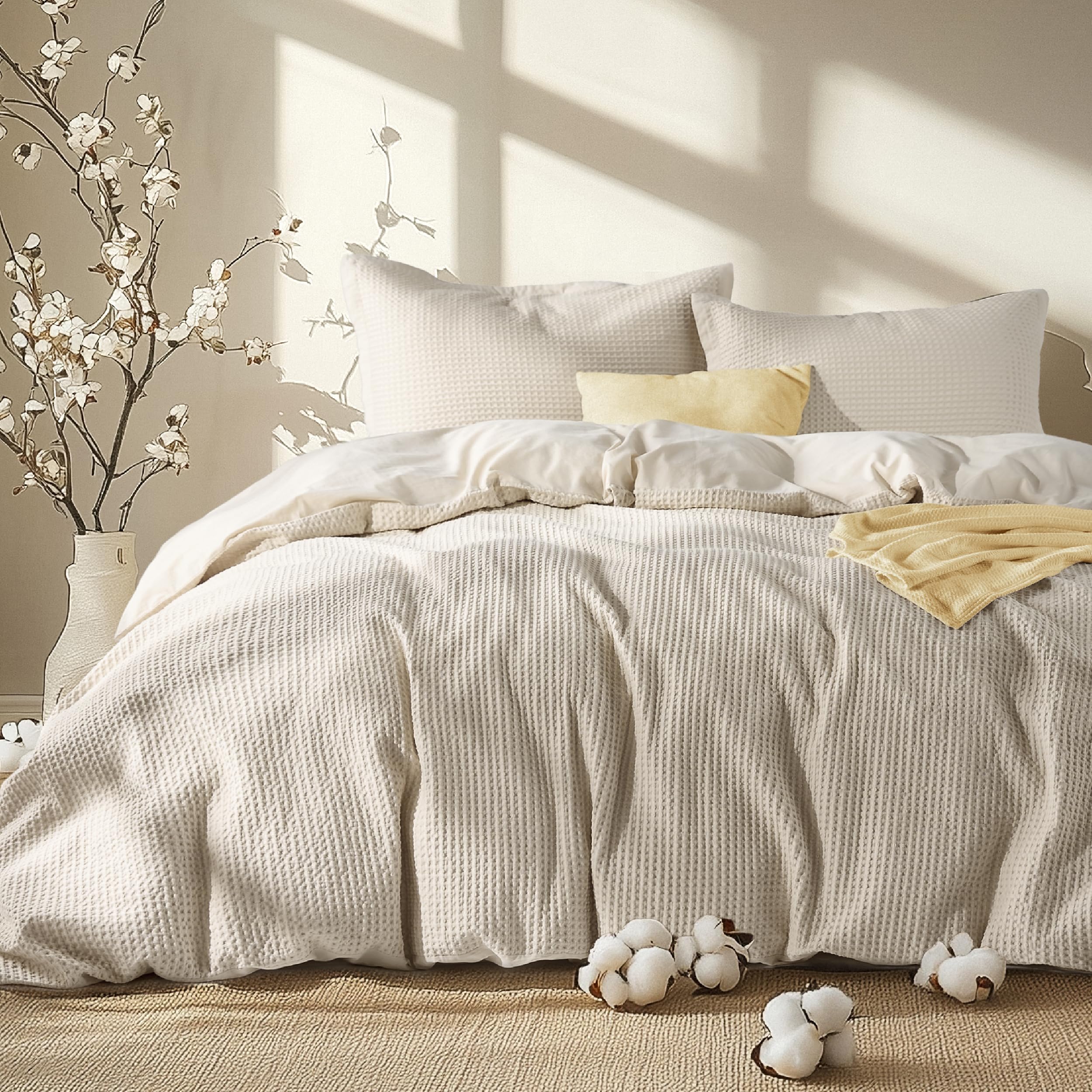 Juego de Edredón Bedsure Waffle Weave King Algodón Beige 3 Unidades - Venta Internacional