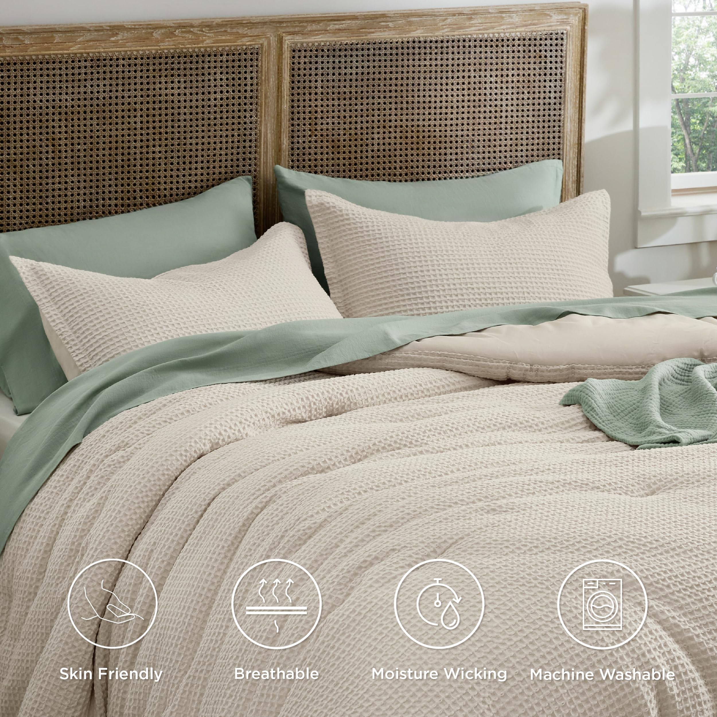 Foto 5 pulgar | Juego de Edredón Bedsure Waffle Weave King Algodón Beige 3 Unidades - Venta Internacional
