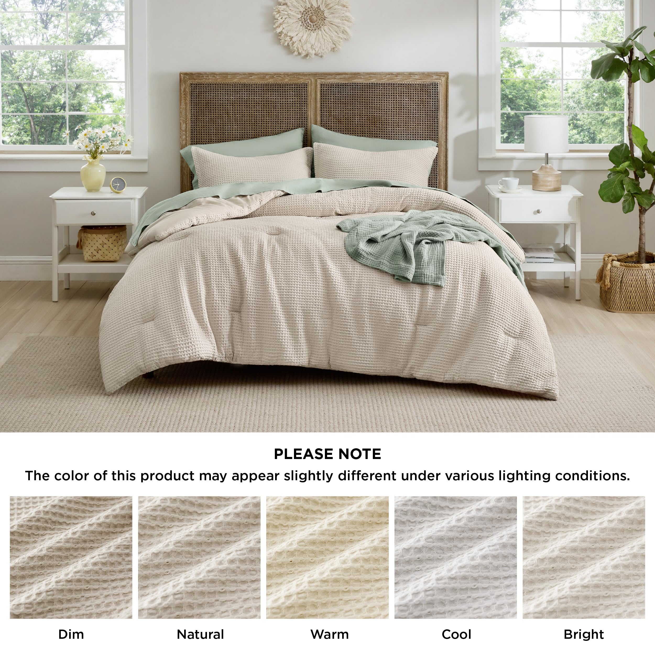 Foto 7 | Juego de Edredón Bedsure Waffle Weave King Algodón Beige 3 Unidades - Venta Internacional