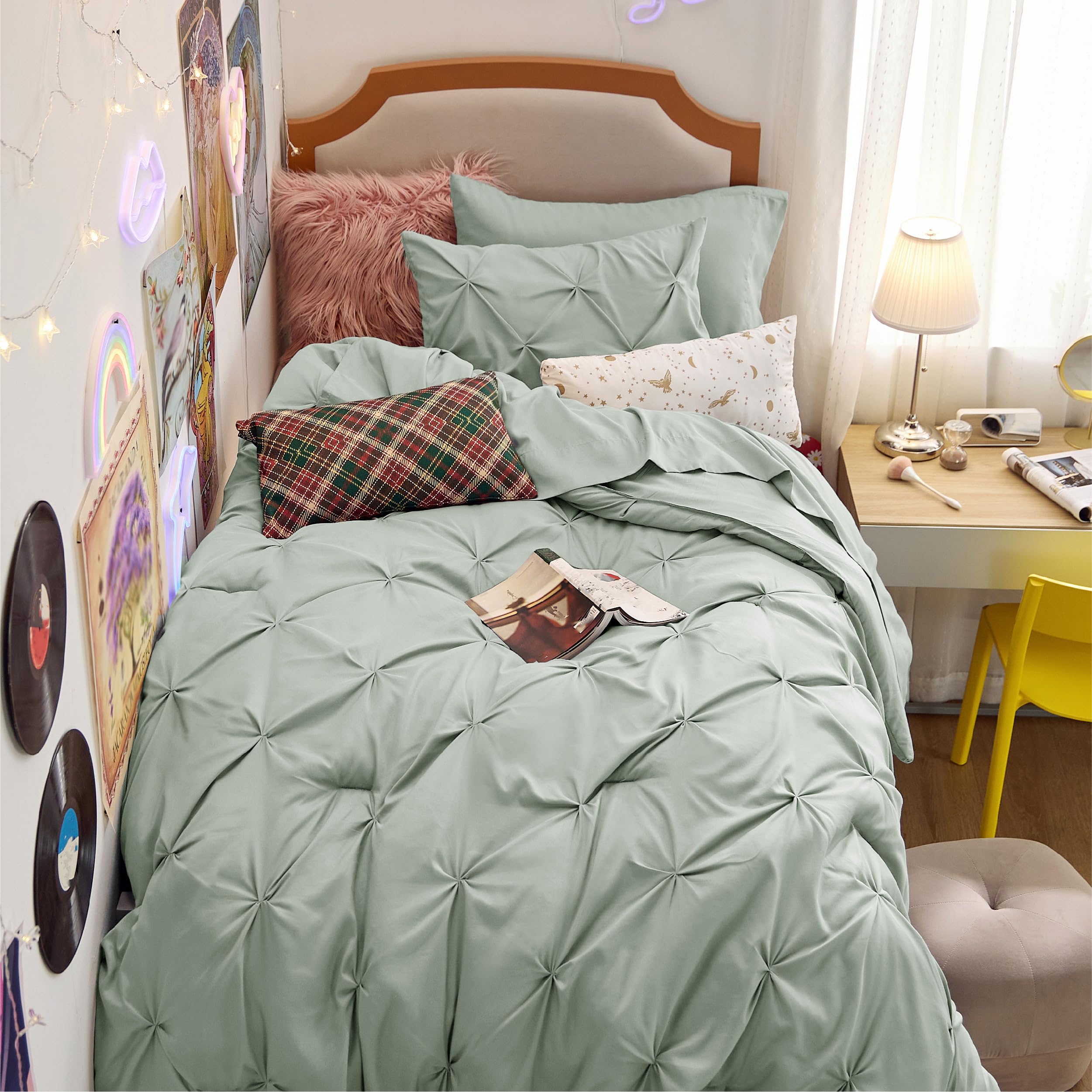 Juego De Edredón Bedsure Twin Sage Green Con Sábanas, 5 Piezas - Venta Internacional.