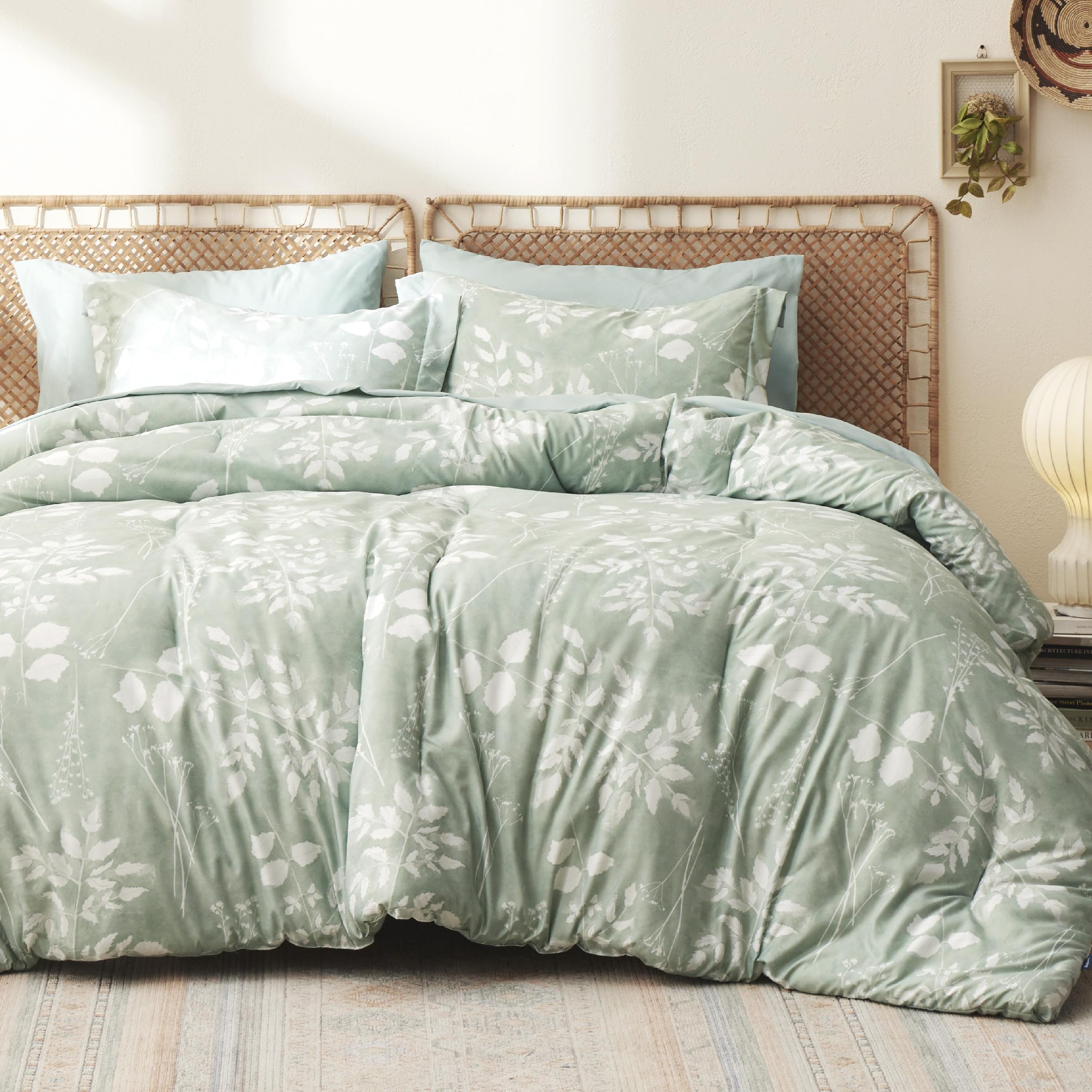 Juego de Edredón Bedsure Queen Con Estampado Floral Verde Salvia 7 Piezas - Venta Internacional
