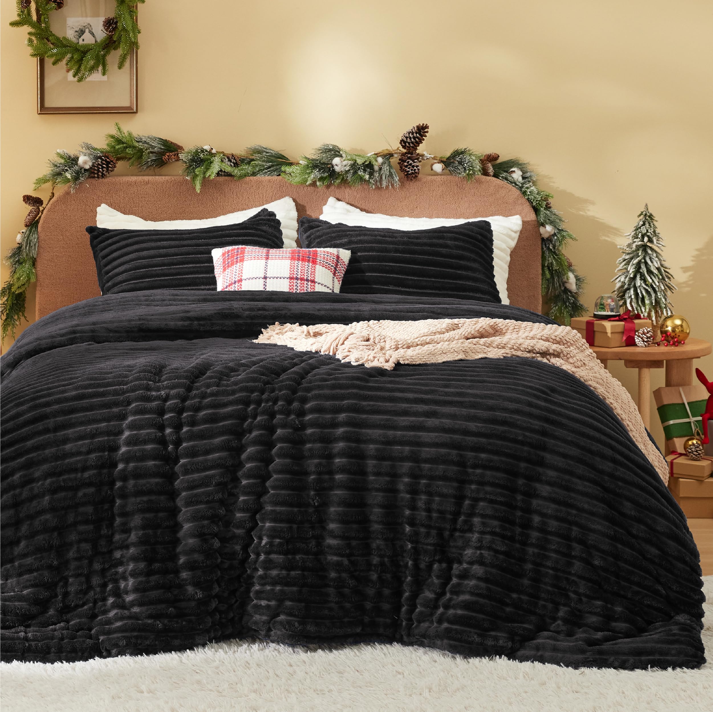 Foto 1 | Juego De Edredón Bedsure Fluffy, Tamaño King, Negro, 3 Piezas - Venta Internacional.
