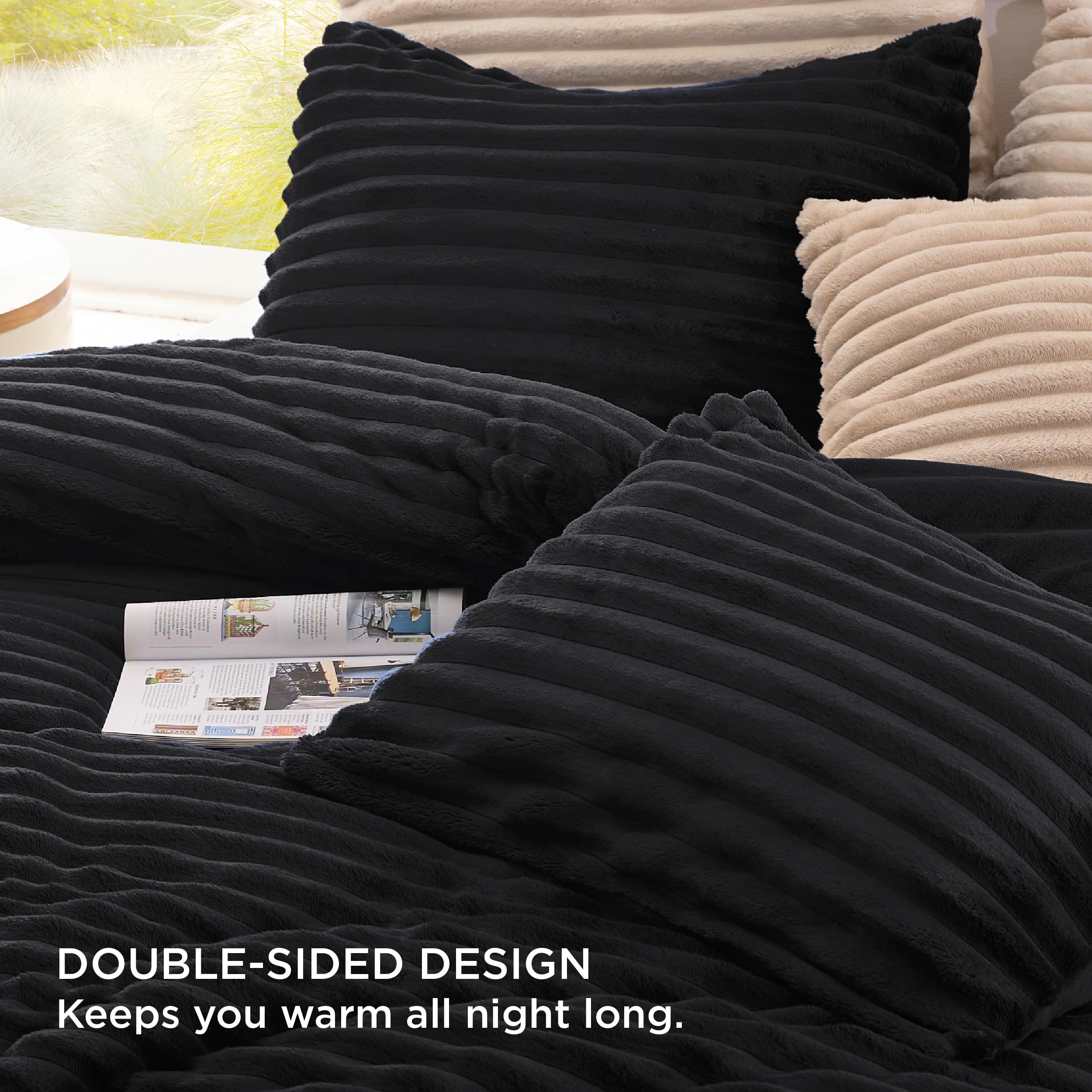 Foto 4 pulgar | Juego De Edredón Bedsure Fluffy, Tamaño King, Negro, 3 Piezas - Venta Internacional.