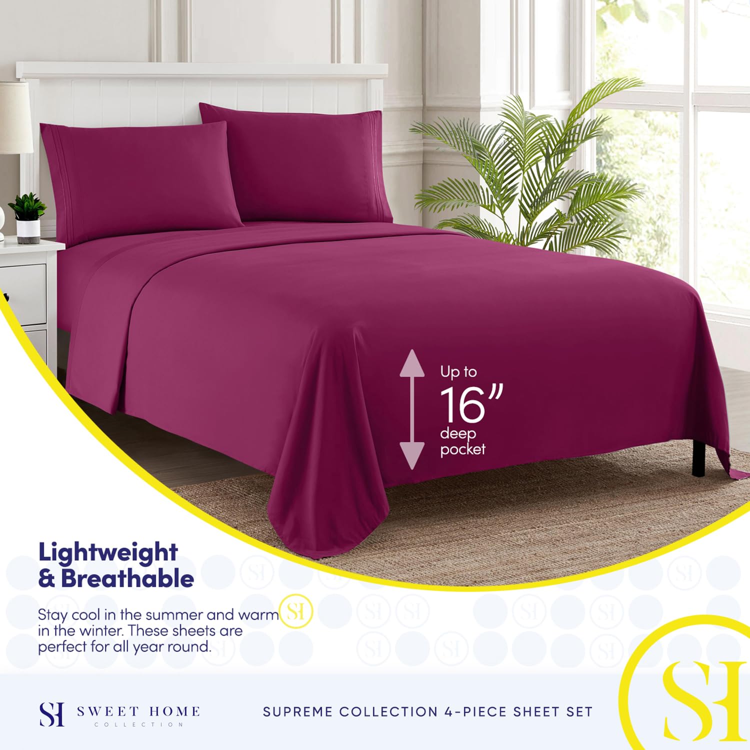 Foto 3 | Juego De Sábanas Sweet Home Collection 1800 Supreme Twin Berry - Venta Internacional.