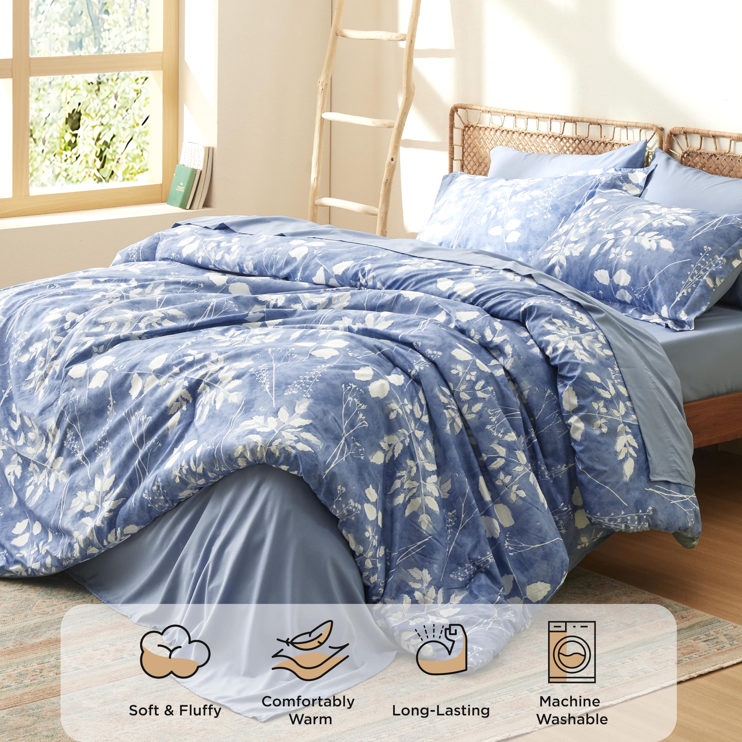Foto 4 pulgar | Juego de Ropa para Cama Bedsure Queen Floral Azul 7 Piezas - Venta Internacional