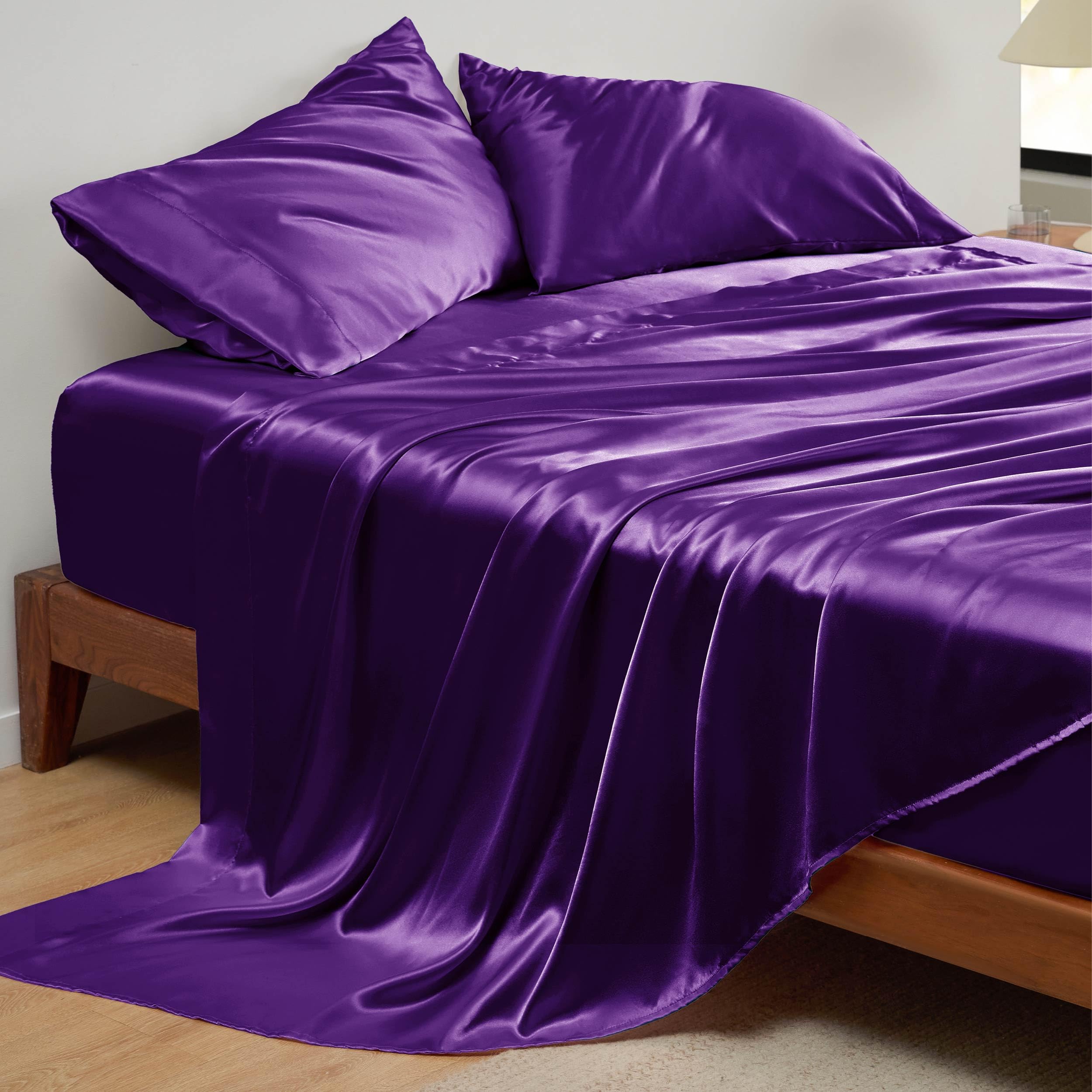 Foto 2 | Juego De Sábanas De Satén, Tamaño Completo, Color Morado, 4 Piezas - Venta Internacional.