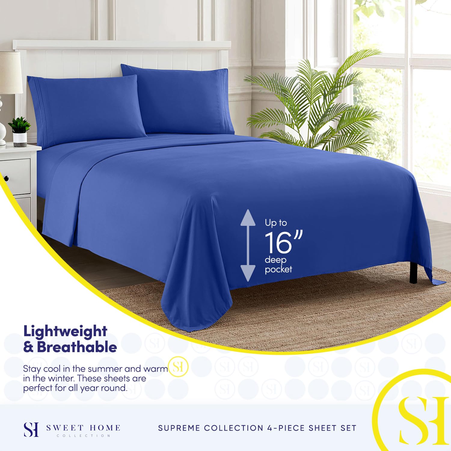 Foto 4 pulgar | Juego De Sábanas Sweet Home Collection Split King Royal Blue - Venta Internacional.