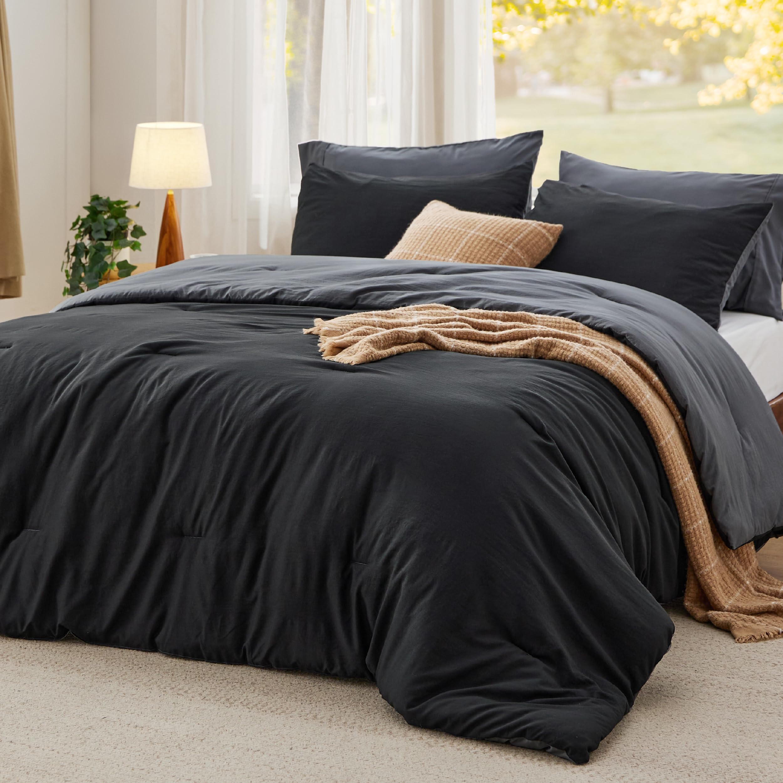 Juego de Edredón Bedsure Queen Reversible  Negro 3 Piezas - Venta Internacional