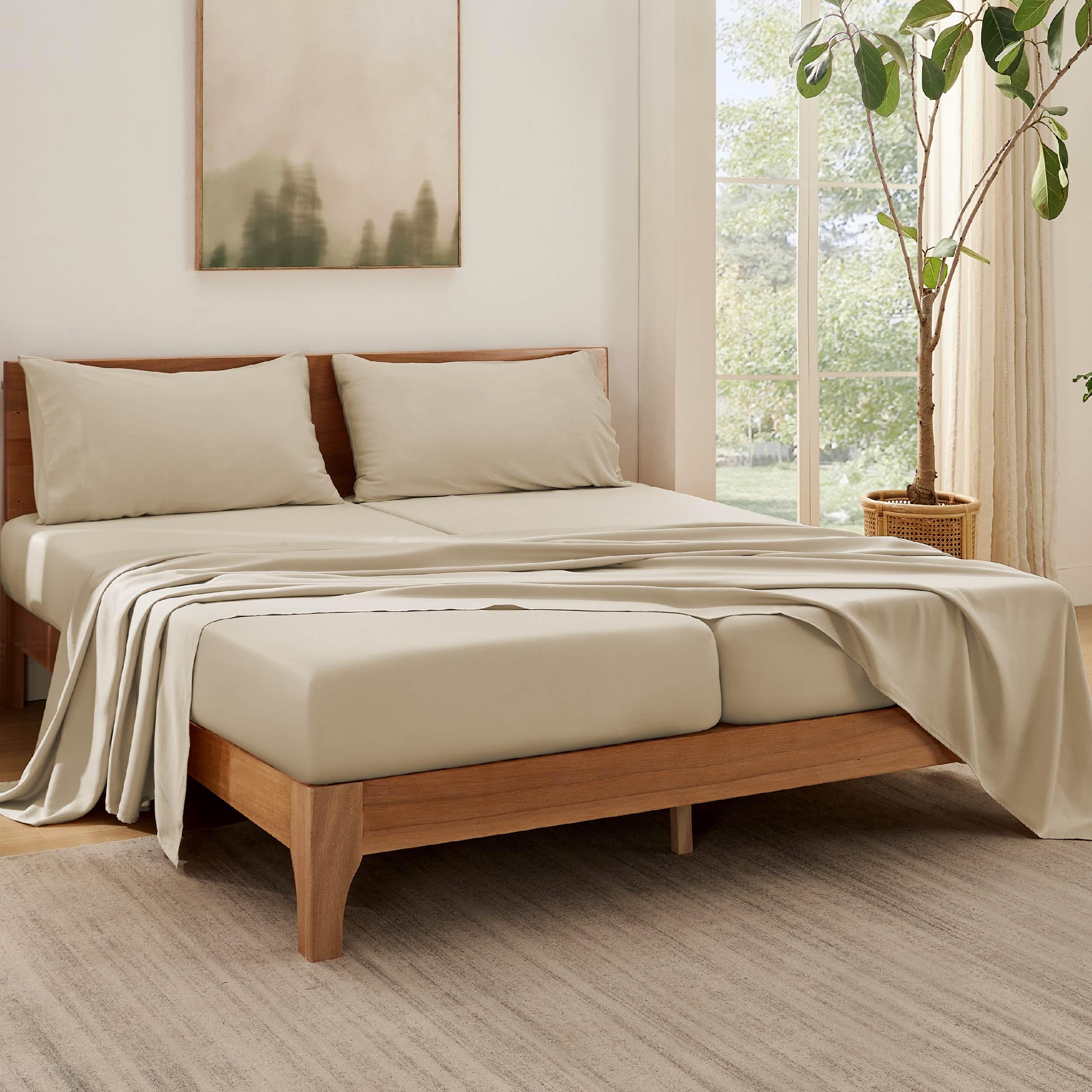 Foto 2 | Juego De Sábanas Bedsure Split King, Derivado Del Rayón, Bambú, Beige - Venta Internacional.