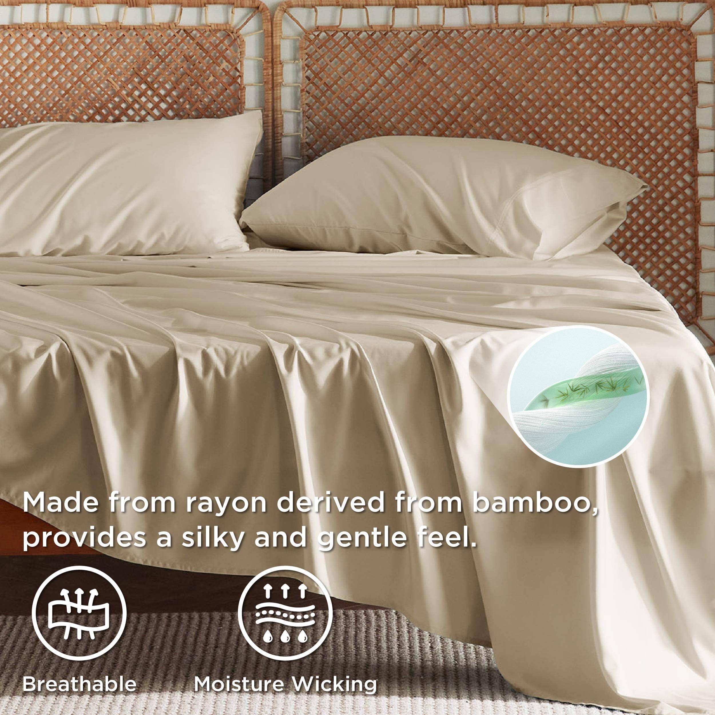 Foto 7 | Juego De Sábanas Bedsure Split King, Derivado Del Rayón, Bambú, Beige - Venta Internacional.
