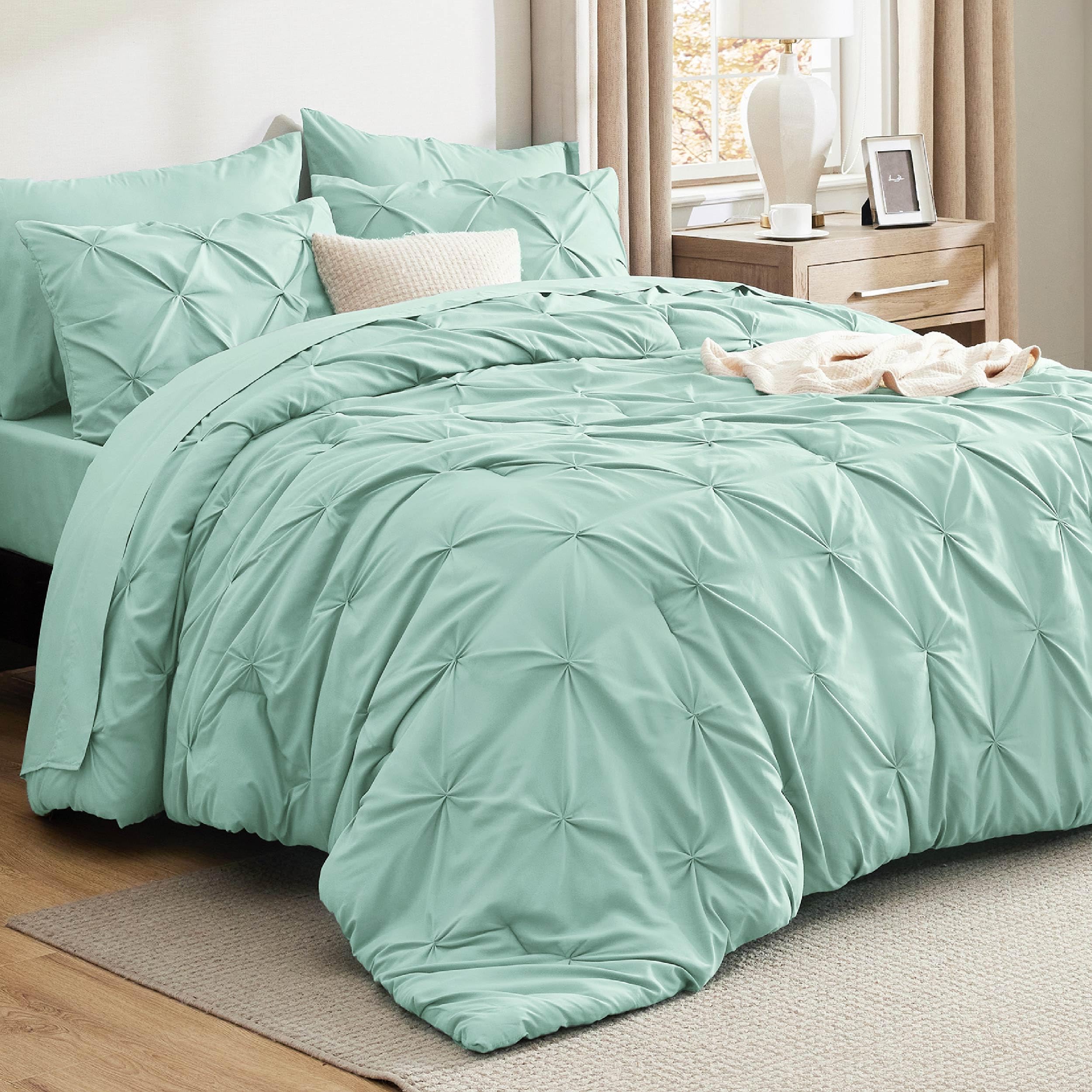 Juego De Edredón Bedsure, Tamaño Queen, Verde Menta, 7 Piezas - Venta Internacional.