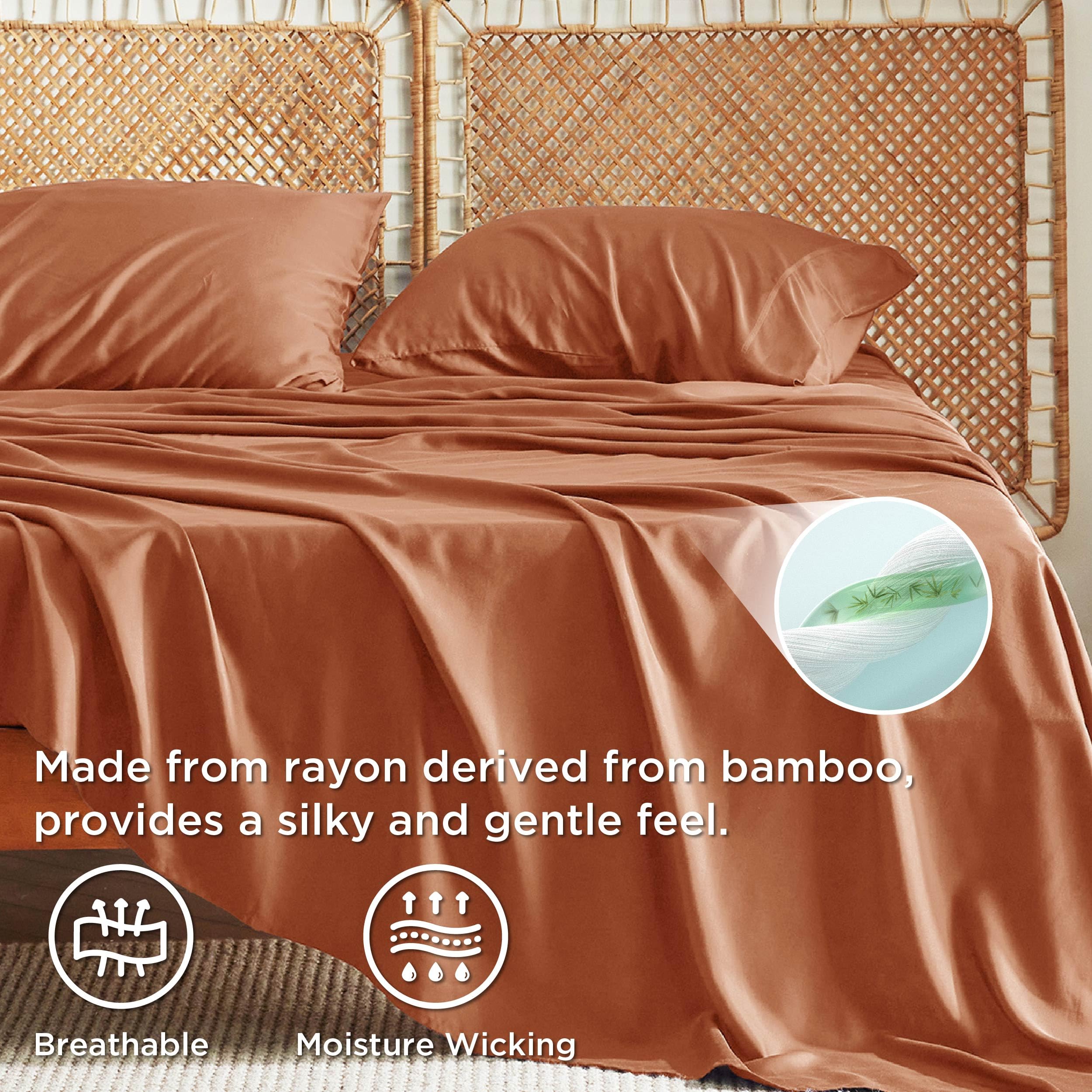 Foto 4 pulgar | Juego De Sábanas Bedsure, Tamaño Queen, Rayón, Bambú, Color Naranja - Venta Internacional.