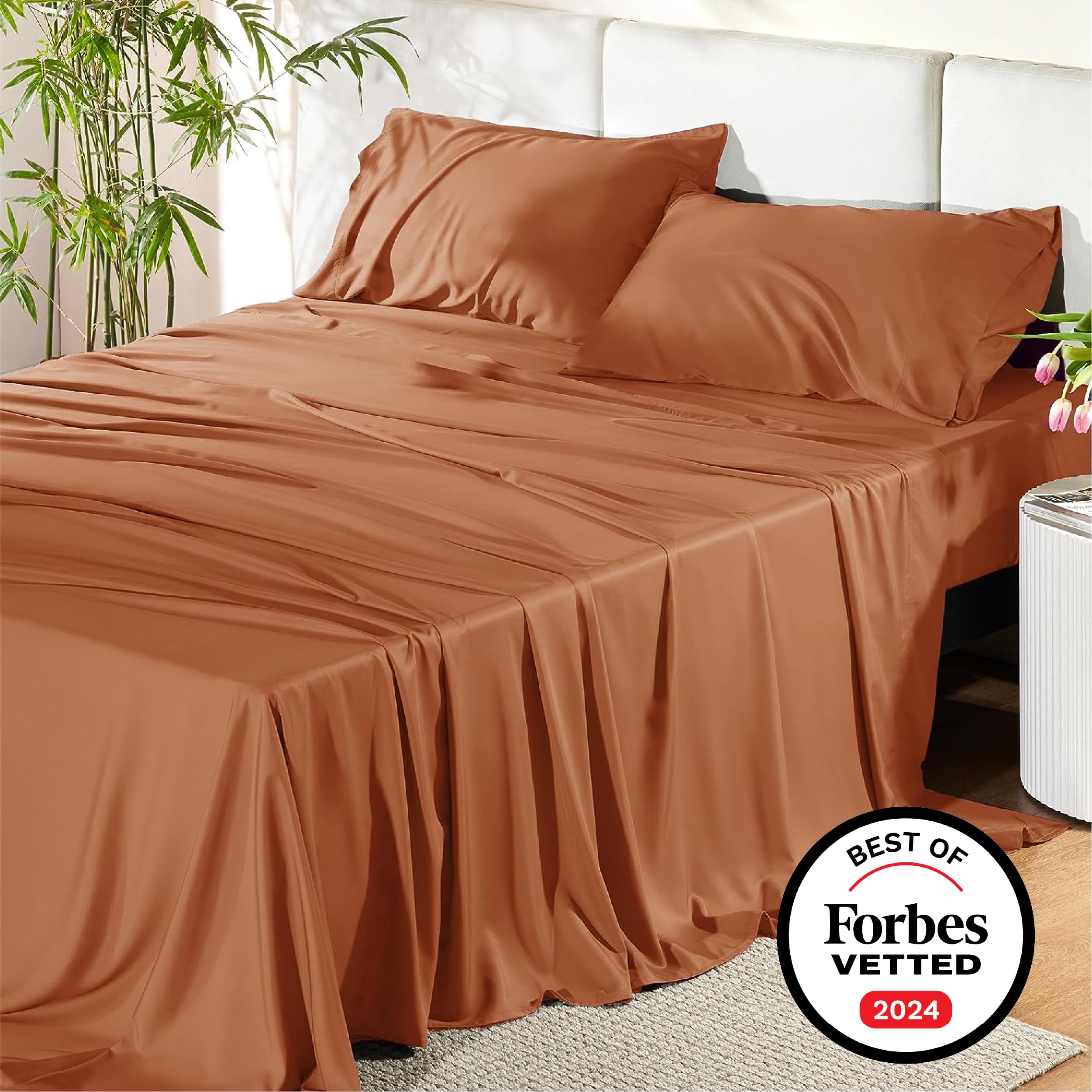Foto 7 | Juego De Sábanas Bedsure, Tamaño Queen, Rayón, Bambú, Color Naranja - Venta Internacional.