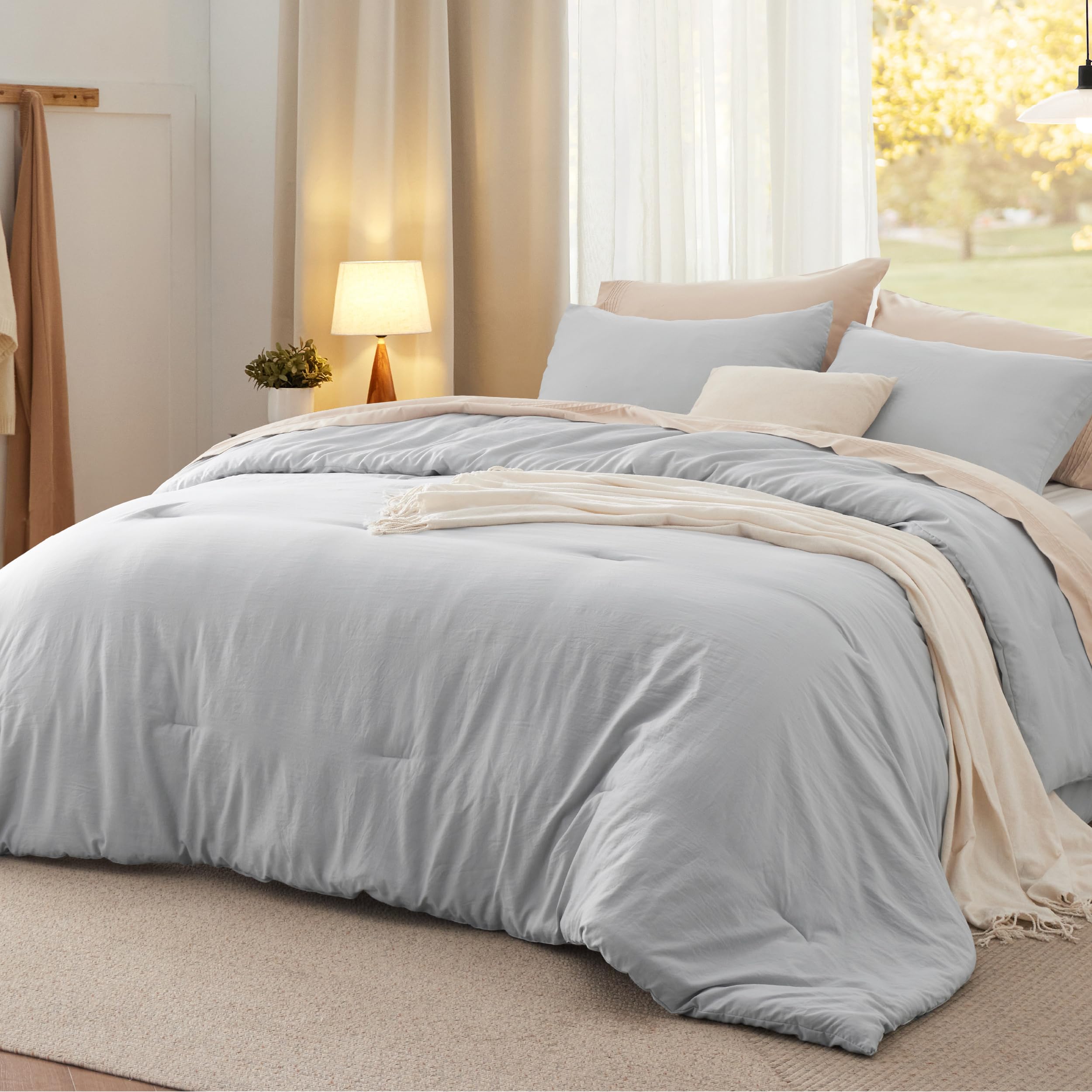 Juego De Edredón Bedsure Queen Size, Gris Claro, 3 Piezas - Venta Internacional.