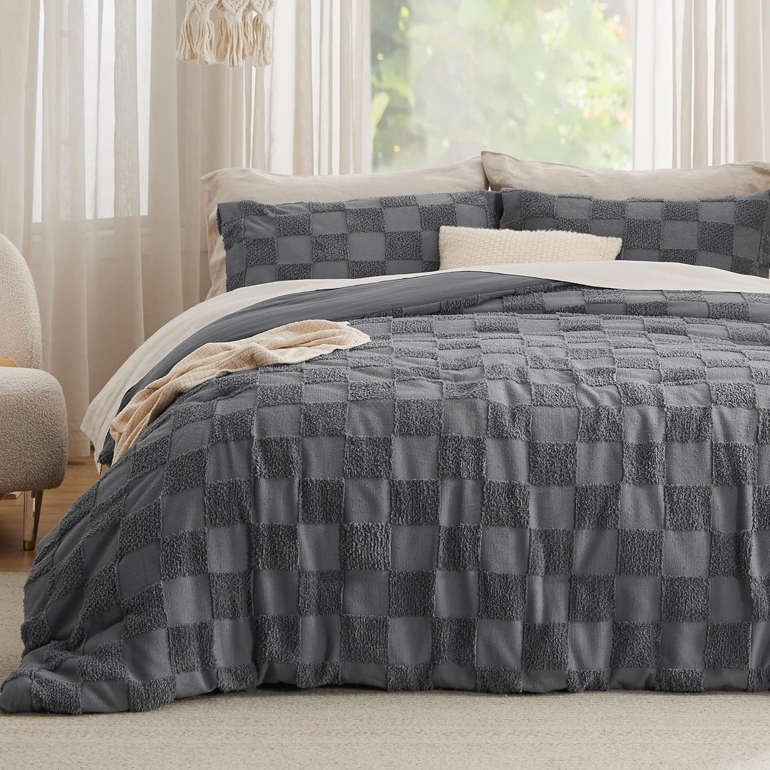 Juego de Funda De Edredón Bedsure Boho Jacquard Gris Oscuro Tamaño King Size - Venta Internacional