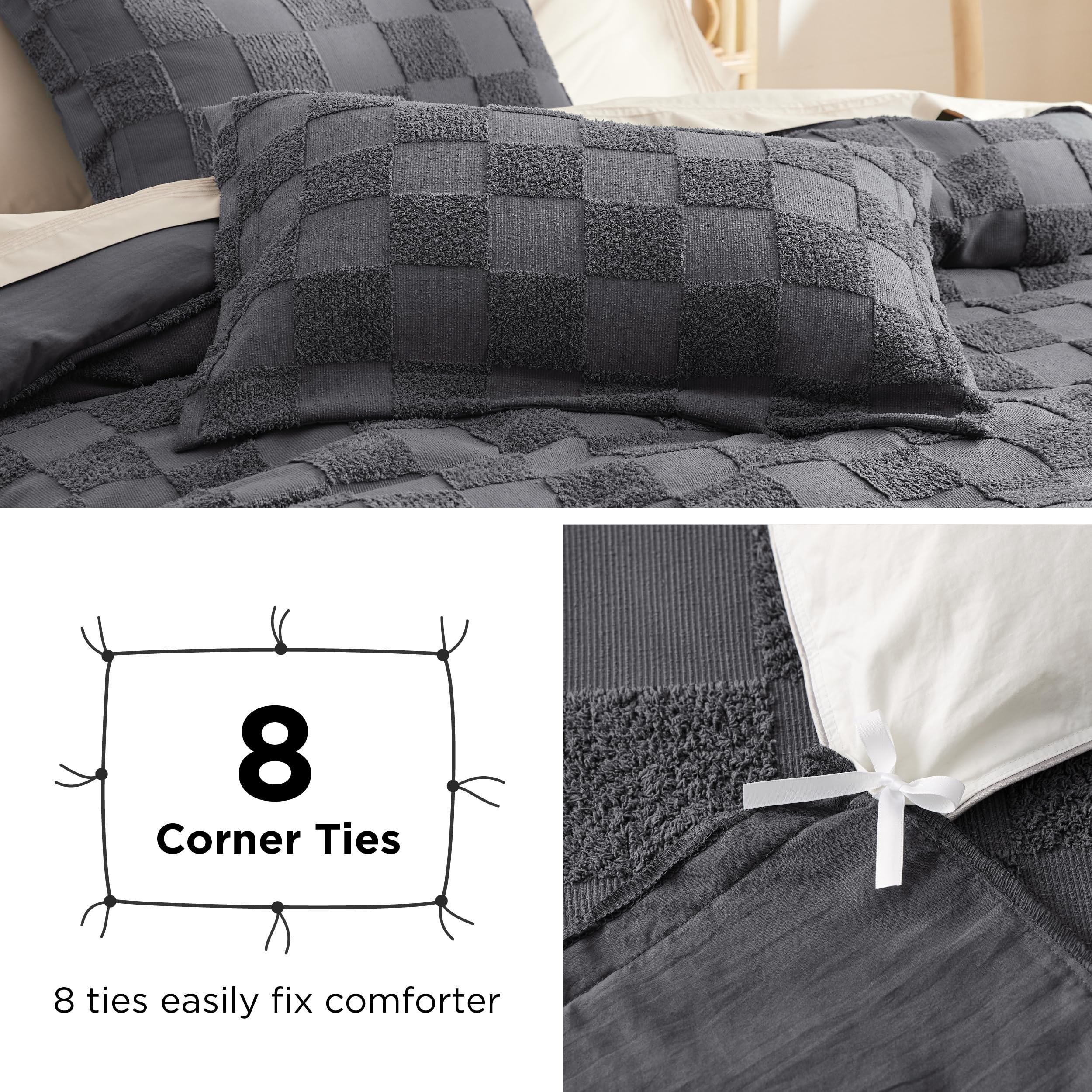 Foto 7 pulgar | Juego de Funda De Edredón Bedsure Boho Jacquard Gris Oscuro Tamaño King Size - Venta Internacional