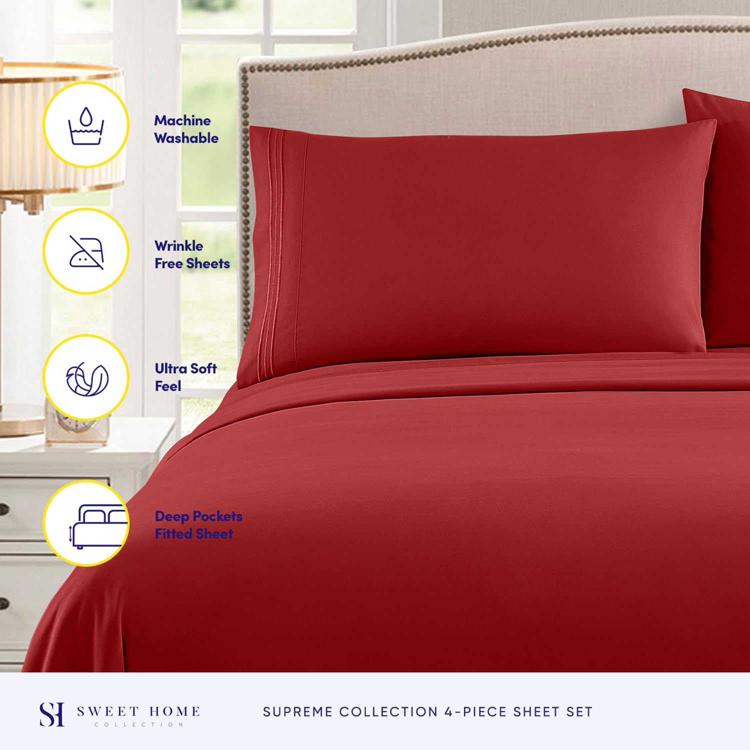 Foto 2 | Sábanas Sweet Home Collection Rv Short Queen Red - Venta Internacional.