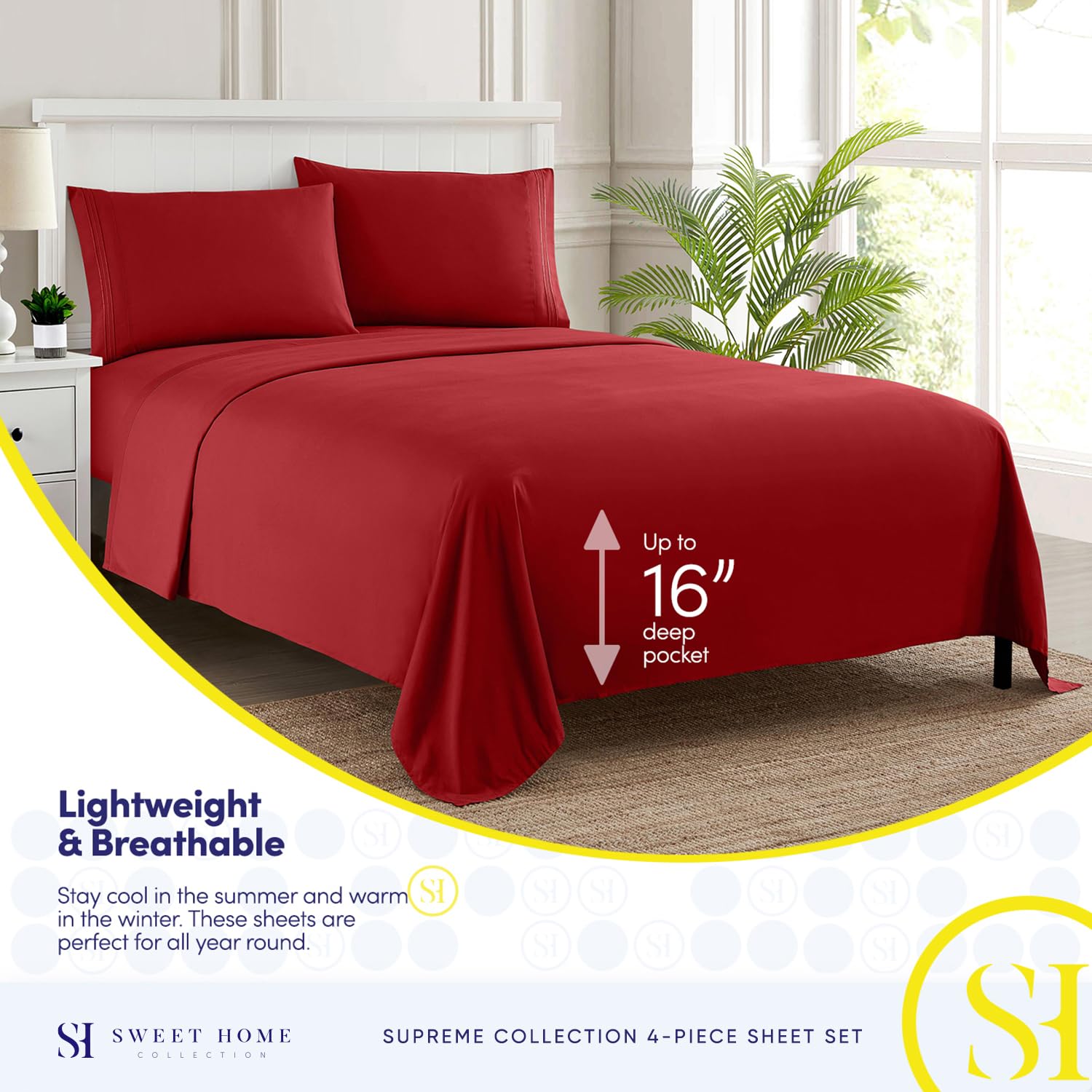 Foto 4 pulgar | Sábanas Sweet Home Collection Rv Short Queen Red - Venta Internacional.