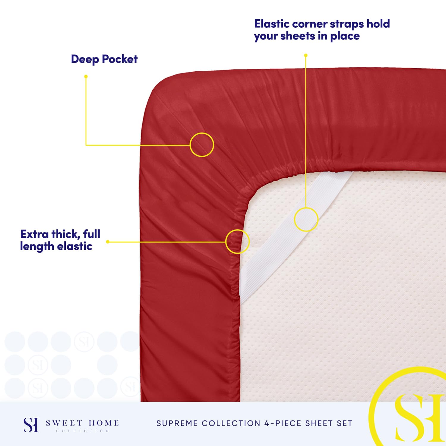 Foto 6 pulgar | Sábanas Sweet Home Collection Rv Short Queen Red - Venta Internacional.