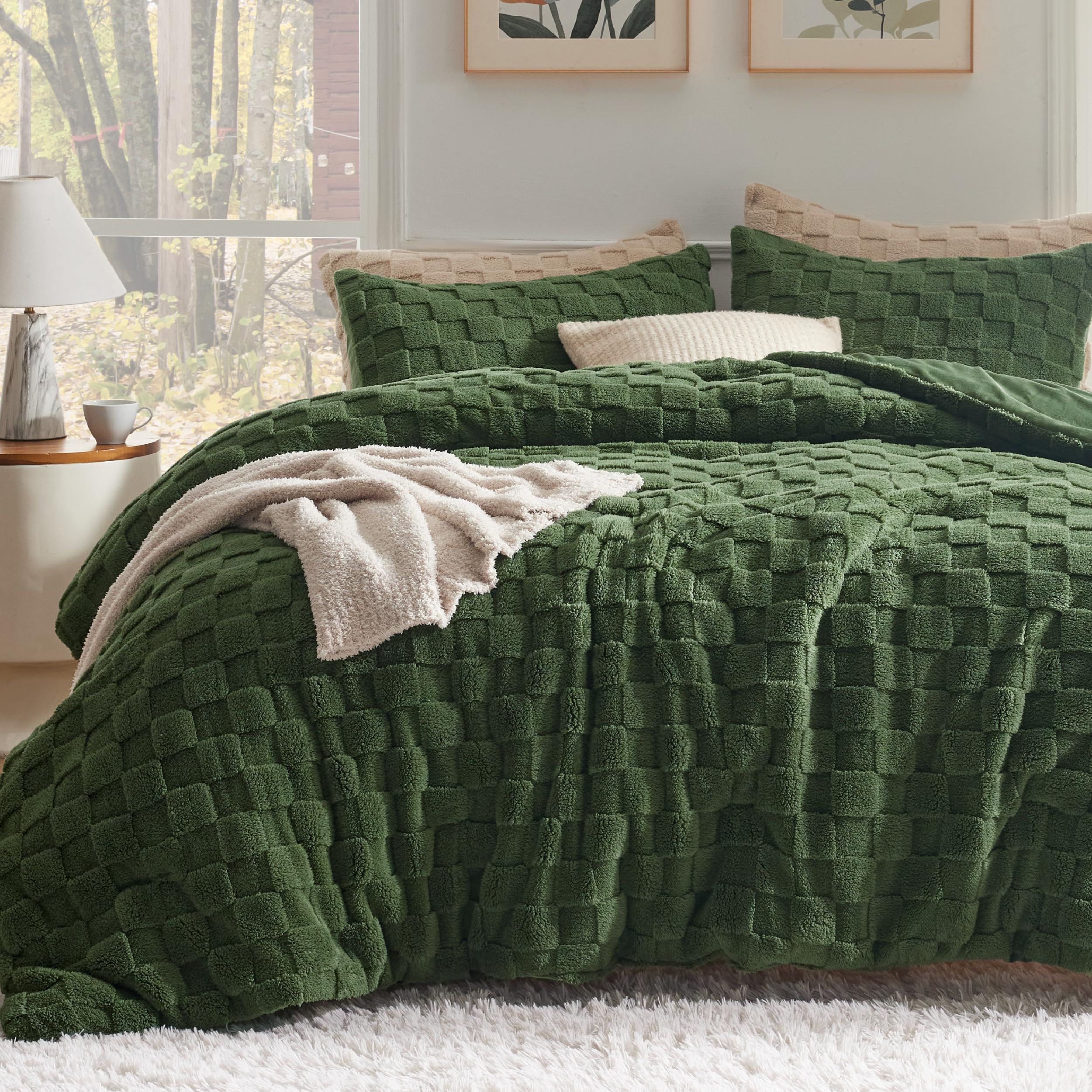 Juego de Edredón Bedsure Fluffy King Size Verde Oliva - Venta Internacional