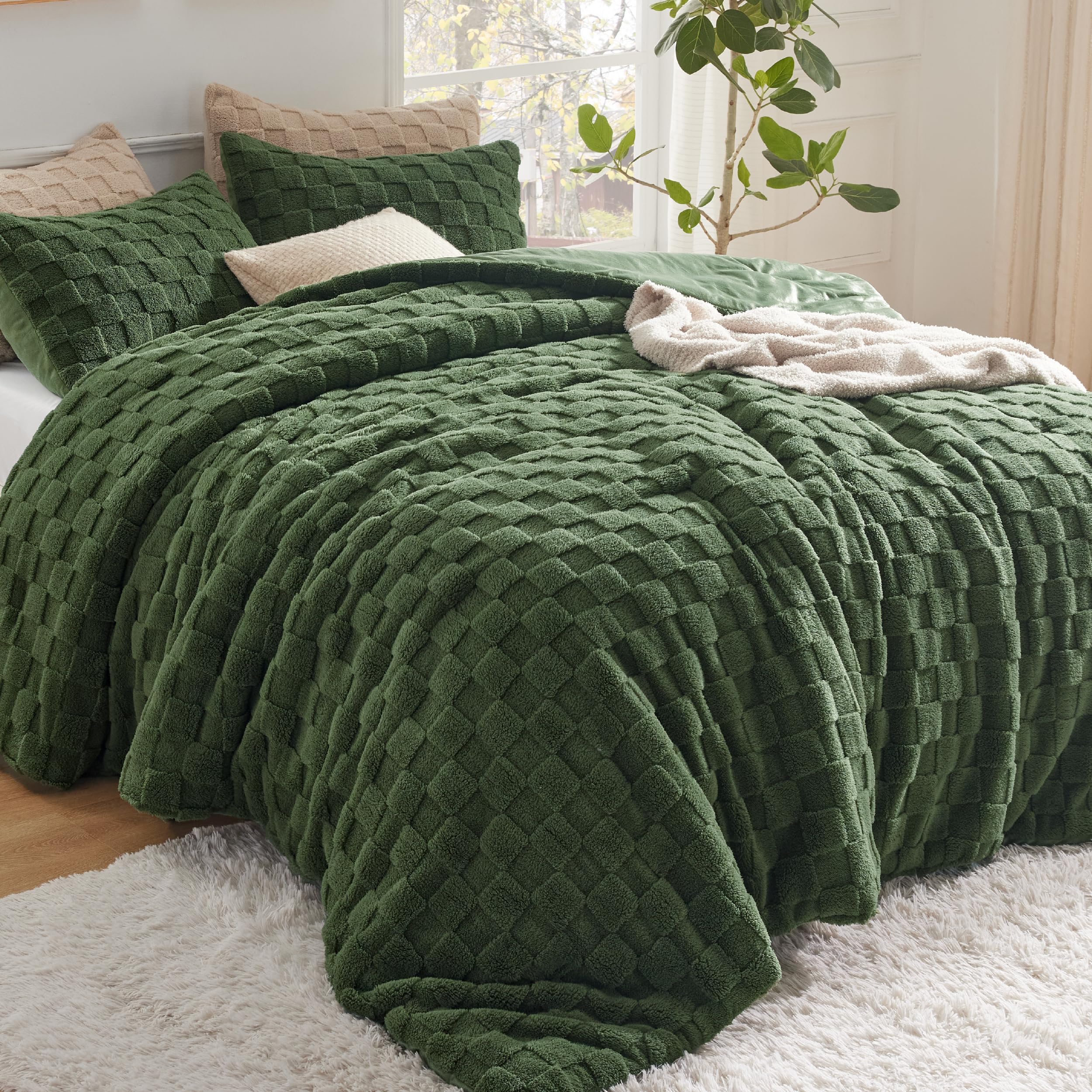 Foto 7 | Juego de Edredón Bedsure Fluffy King Size Verde Oliva - Venta Internacional