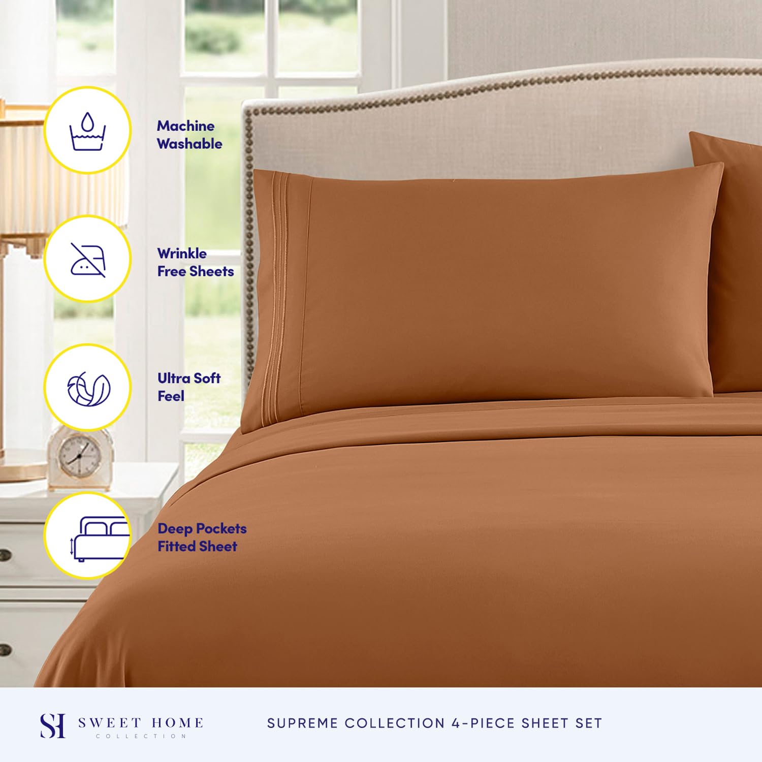 Foto 3 pulgar | Sábanas Sweet Home Collection King Size Moca 1800tc - Venta Internacional.
