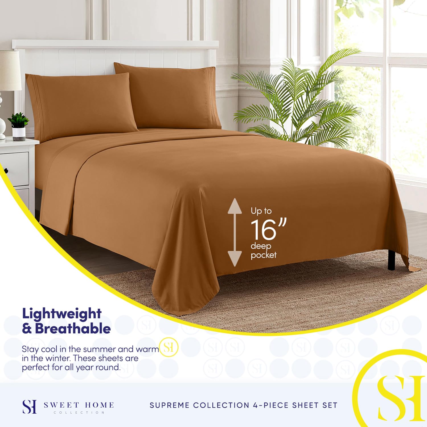 Foto 3 | Sábanas Sweet Home Collection King Size Moca 1800tc - Venta Internacional.