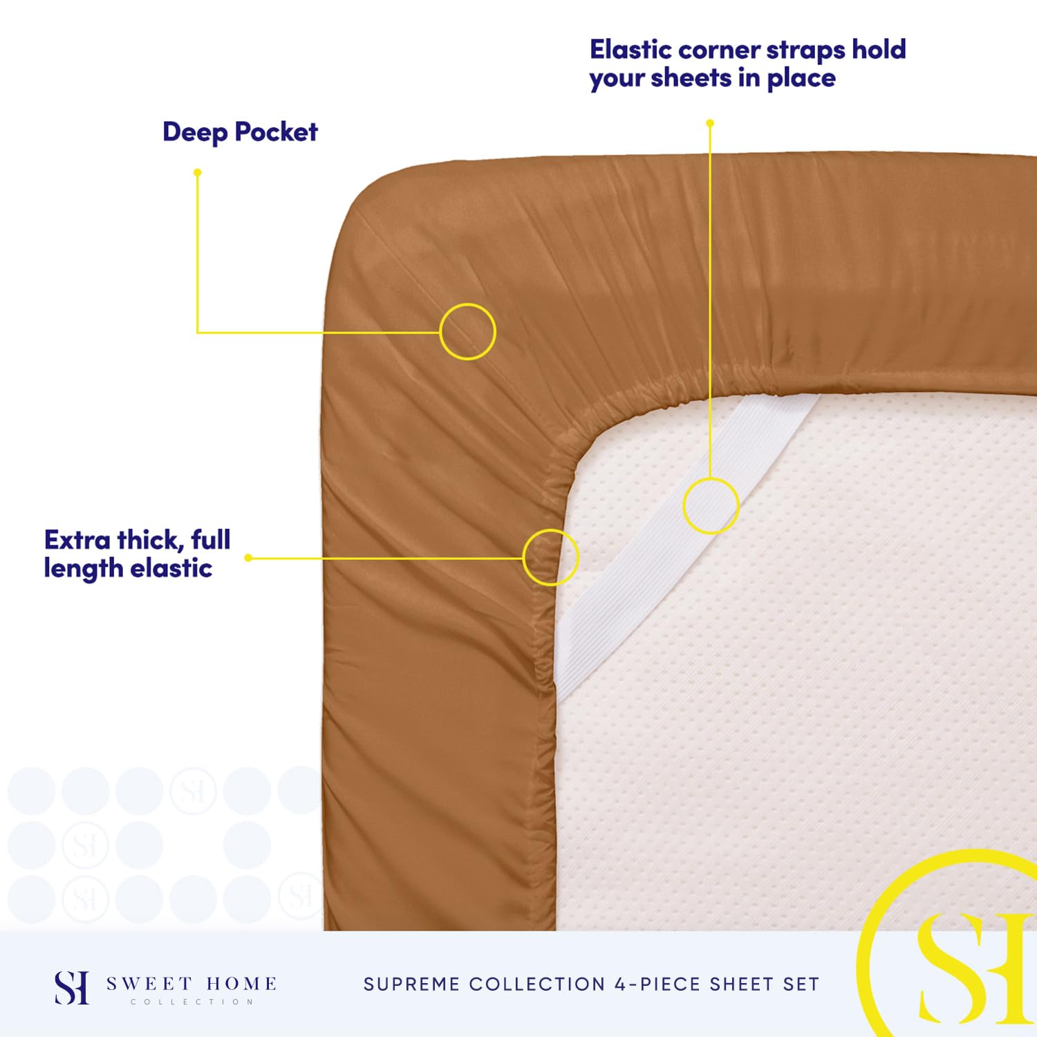 Foto 6 pulgar | Sábanas Sweet Home Collection King Size Moca 1800tc - Venta Internacional.